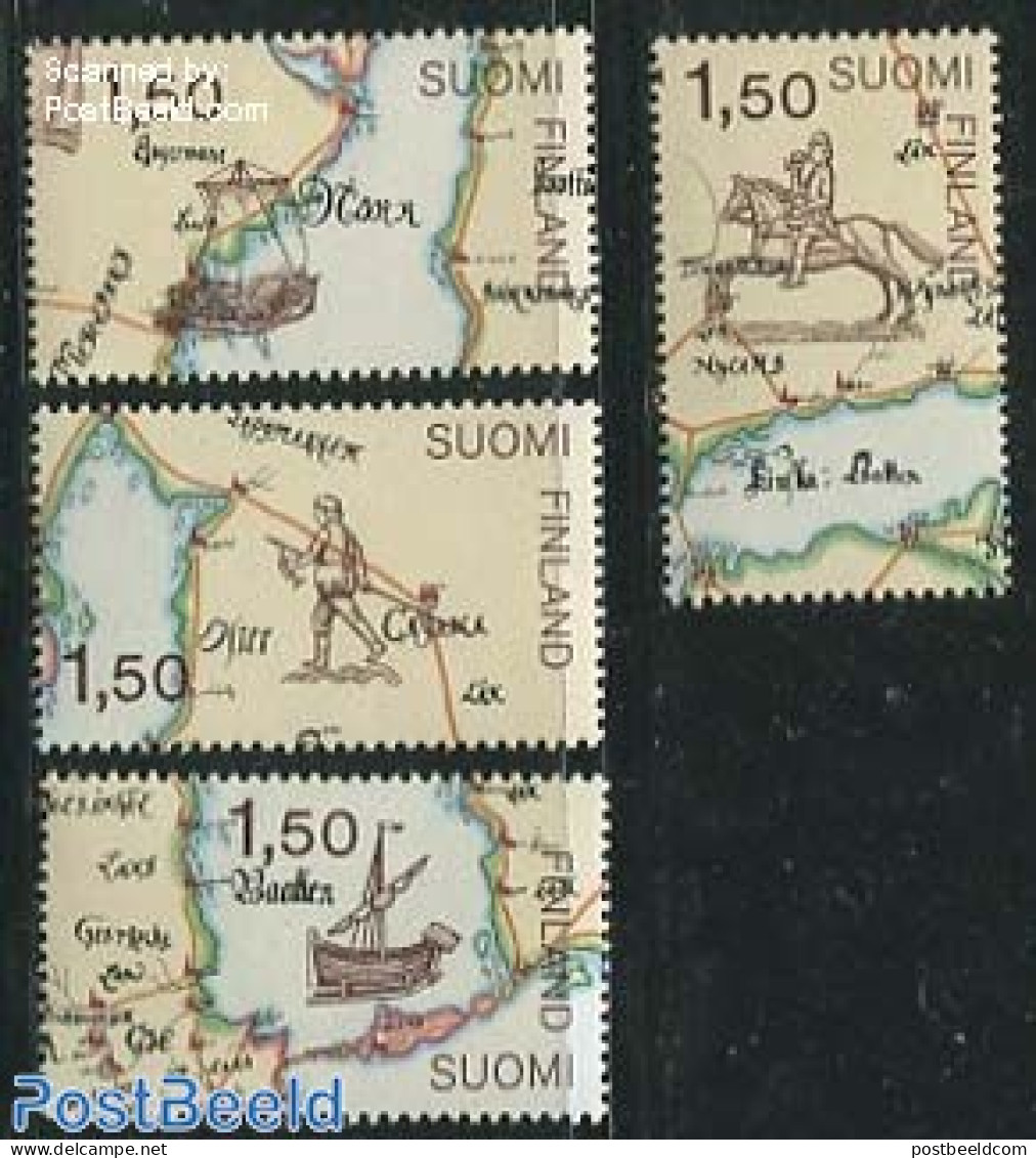 Finland 1985 Finlandia 4v, Mint NH, Nature - Transport - Various - Horses - Post - Ships And Boats - Maps - Unused Stamps