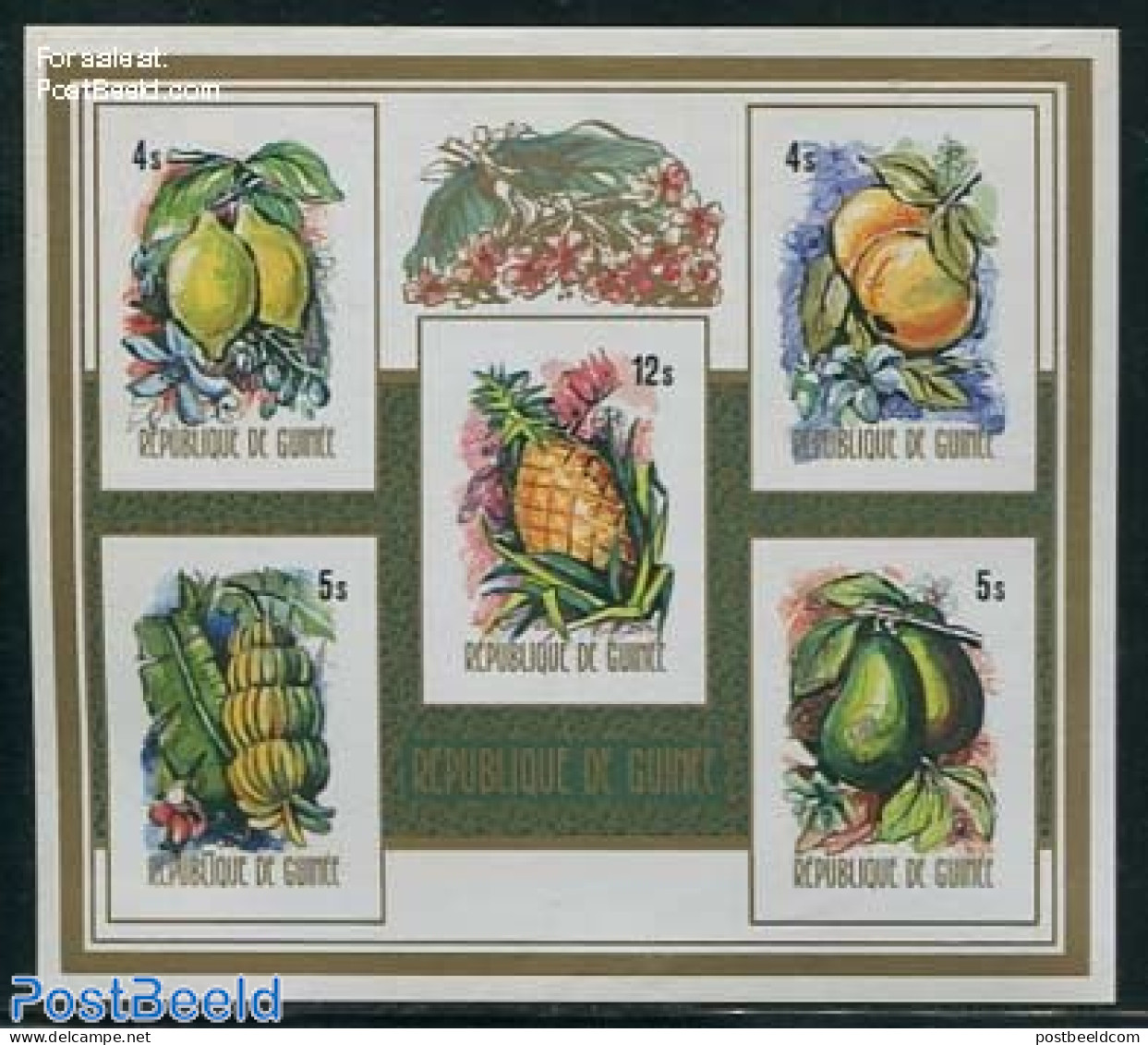 Guinea, Republic 1974 Tropical Fruit S/s, Imperforated, Mint NH, Nature - Fruit - Frutas