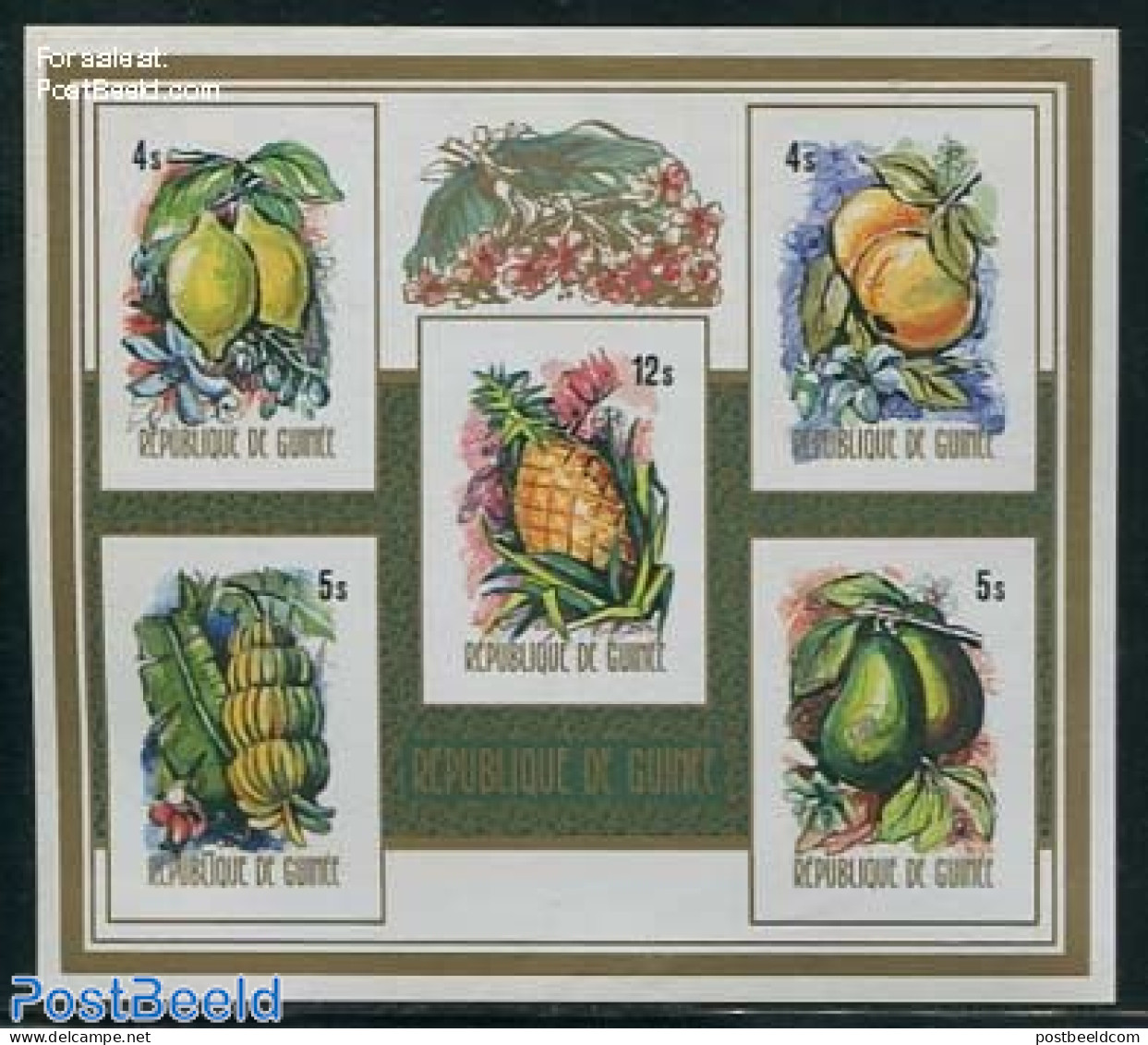 Guinea, Republic 1974 Tropical Fruit S/s, Imperforated, Mint NH, Nature - Fruit - Fruits