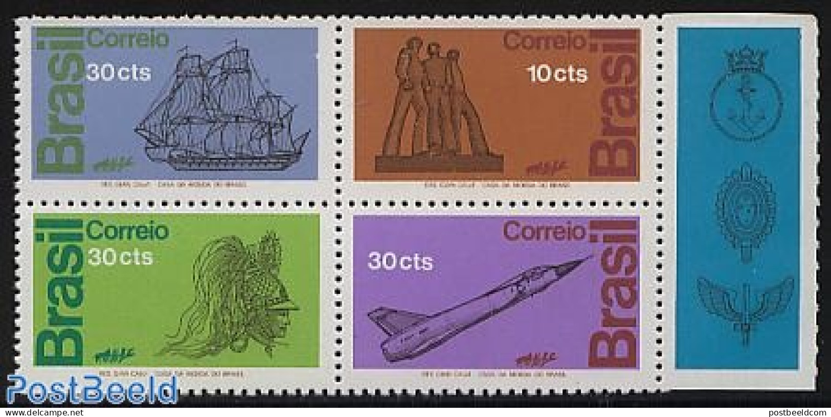 Brazil 1972 Army Day 4v+tab [+T], Mint NH, History - Transport - Various - Militarism - Aircraft & Aviation - Ships An.. - Nuovi