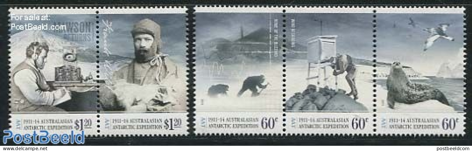 Australian Antarctic Territory 2013 Mawson Expedition Of 1913 5v ([:]+[::]), Mint NH, History - Nature - Performance A.. - Esploratori