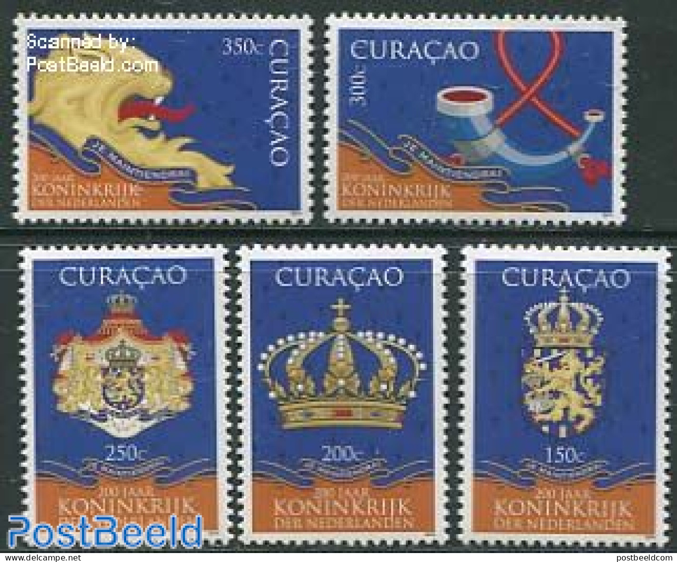 Curaçao 2014 200 Years Kingdom 5v, Mint NH, History - Coat Of Arms - Kings & Queens (Royalty) - Familles Royales