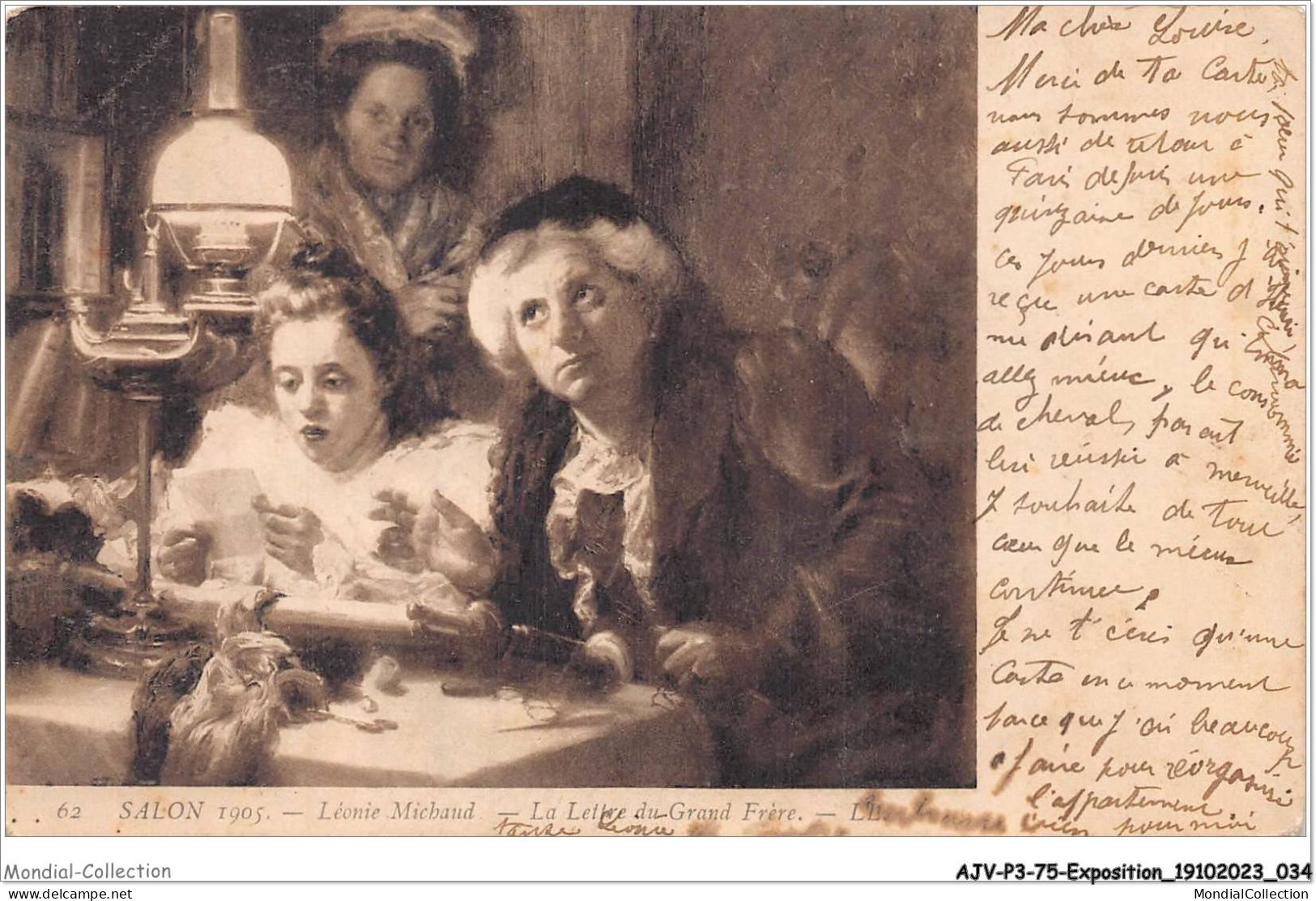 AJVP3-0219 - EXPOSITION - LEONIE MICHAUD - LA LETTRE DU GRAND FRERE - SALON 1905  - Malerei & Gemälde