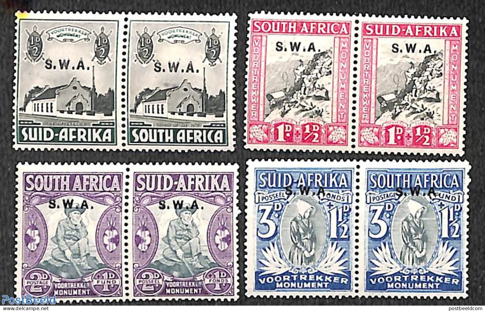 South-West Africa 1935 Voortrekkers 4 Pairs, Unused (hinged) - South West Africa (1923-1990)