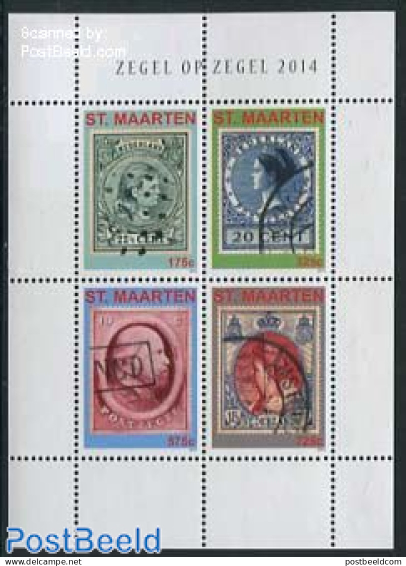 St. Maarten 2014 Stamps On Stamps 4v M/s, Mint NH, Stamps On Stamps - Sellos Sobre Sellos