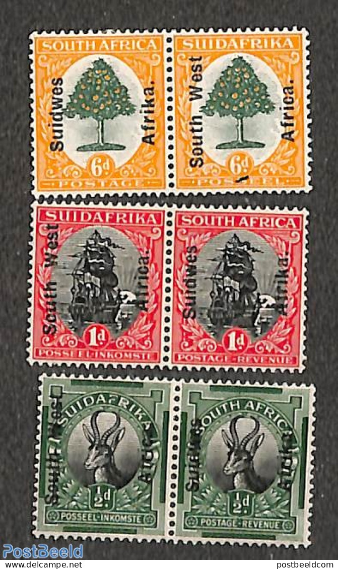 South-West Africa 1927 Definitives, 3 Pairs (with Diff. Language On Original), Unused (hinged), Transport - Ships And .. - Schiffe