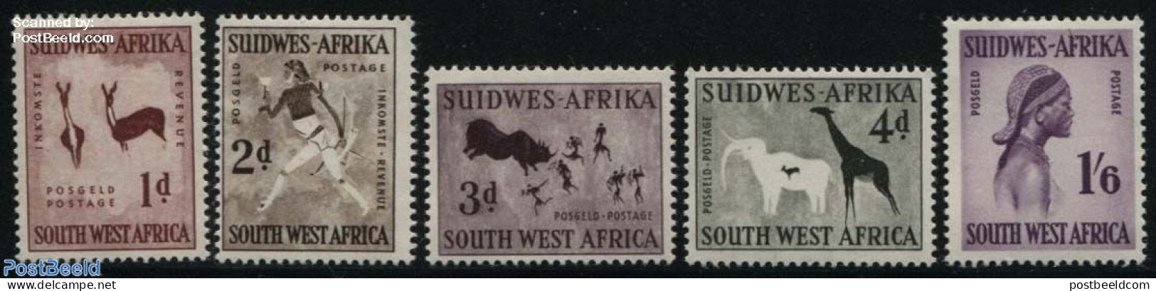 South-West Africa 1960 Definitives 5v, Unused (hinged), Nature - Animals (others & Mixed) - Art - Cave Paintings - Wil.. - Prehistory