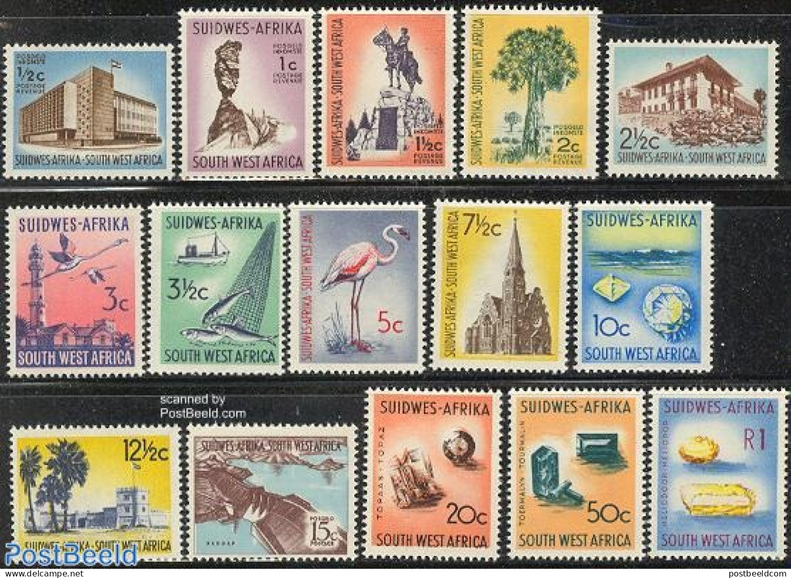 South-West Africa 1961 Definitives 15v, Unused (hinged), History - Nature - Religion - Various - Geology - Birds - Fis.. - Poissons