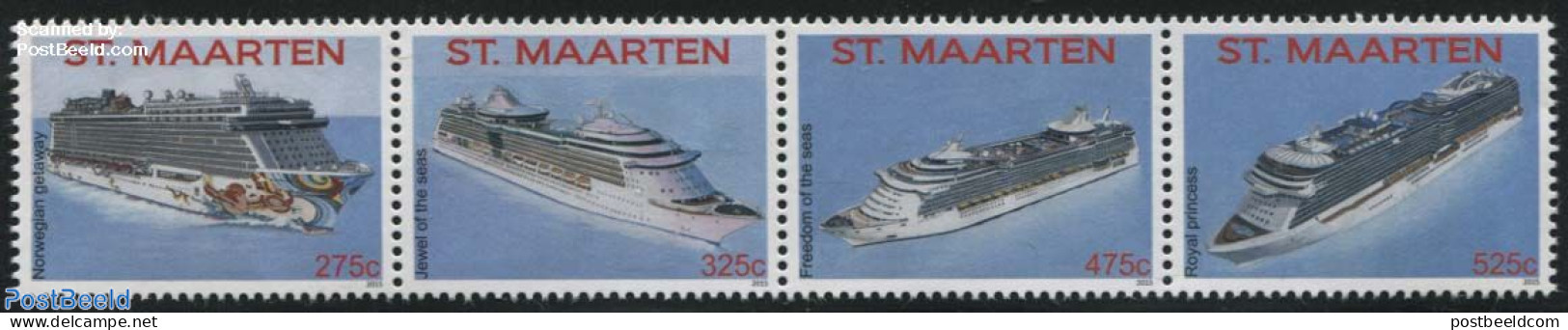 St. Maarten 2015 Cruise Ships 4v [:::], Mint NH, Transport - Ships And Boats - Barche