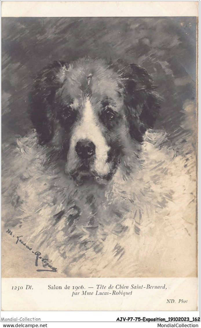 AJVP7-0654 - EXPOSITION - Mme LUCAS-ROBIQUET - TETE DE CHIEN SAINT-BERNAD - SALON DE 1906  - Malerei & Gemälde