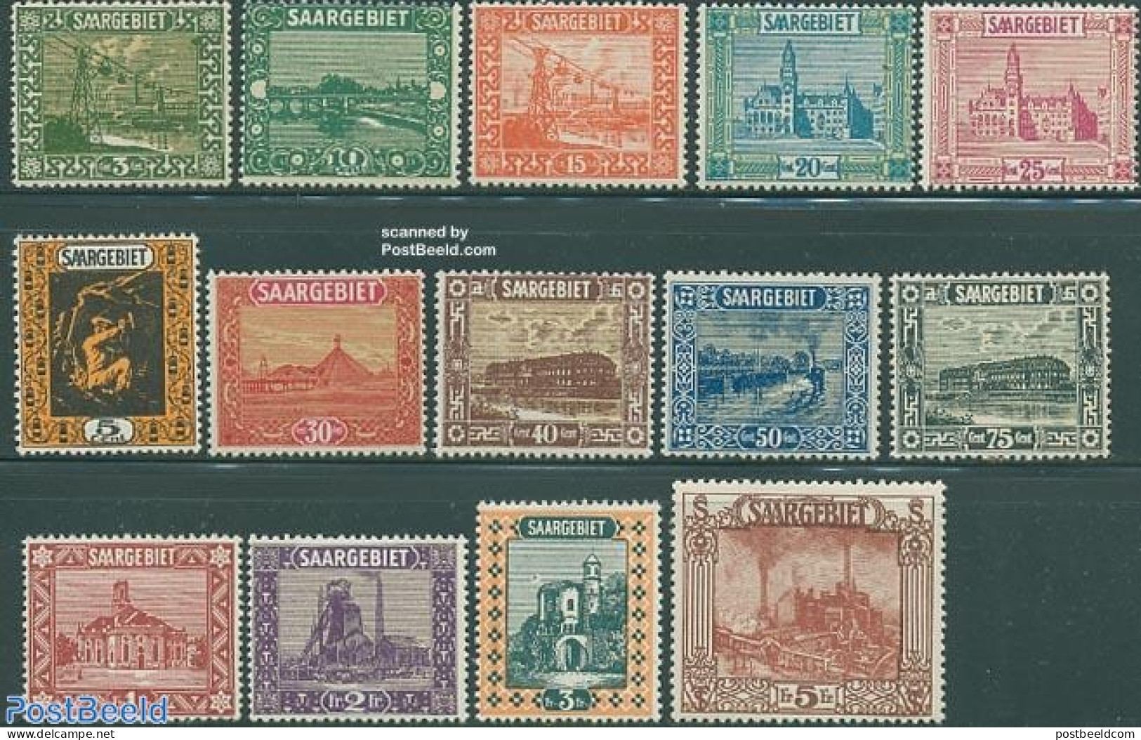 Germany, Saar 1922 Definitives 14v, Unused (hinged), Science - Transport - Various - Mining - Cableways - Ships And Bo.. - Autres (Air)