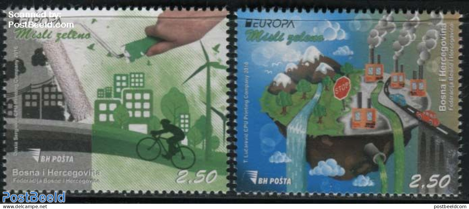 Bosnia Herzegovina 2016 Europa, Think Green 2v, Mint NH, History - Nature - Science - Sport - Transport - Various - Eu.. - Umweltschutz Und Klima