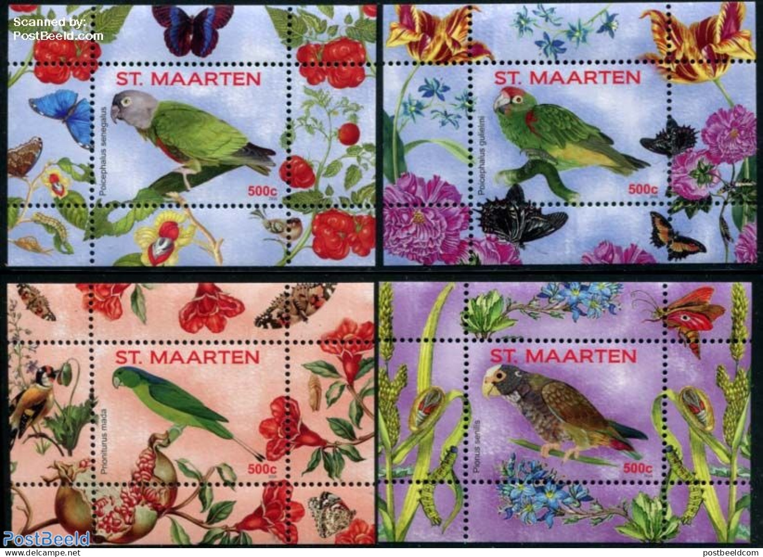 St. Maarten 2016 Parrots 4 S/s, Mint NH, Nature - Birds - Parrots - Other & Unclassified