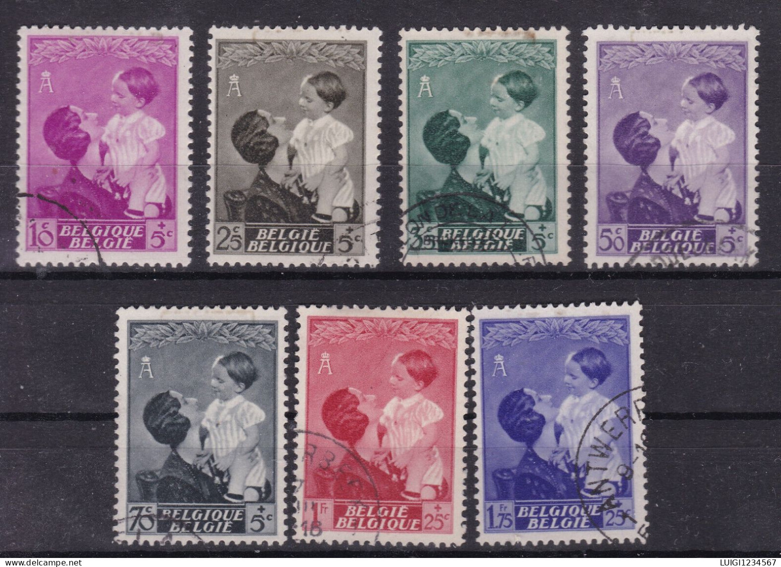 BELGIO 1937 UNIF. 447/453 ANNULLI FDC REGINA ASTRID E PRINCIPE BALDOVINO USATA - Used Stamps