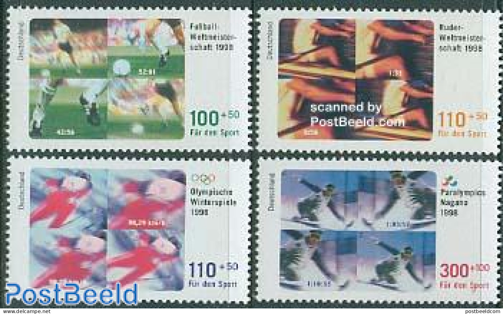 Germany, Federal Republic 1998 Sports 4v, Unused (hinged), Sport - Football - Kayaks & Rowing - Olympic Winter Games -.. - Neufs