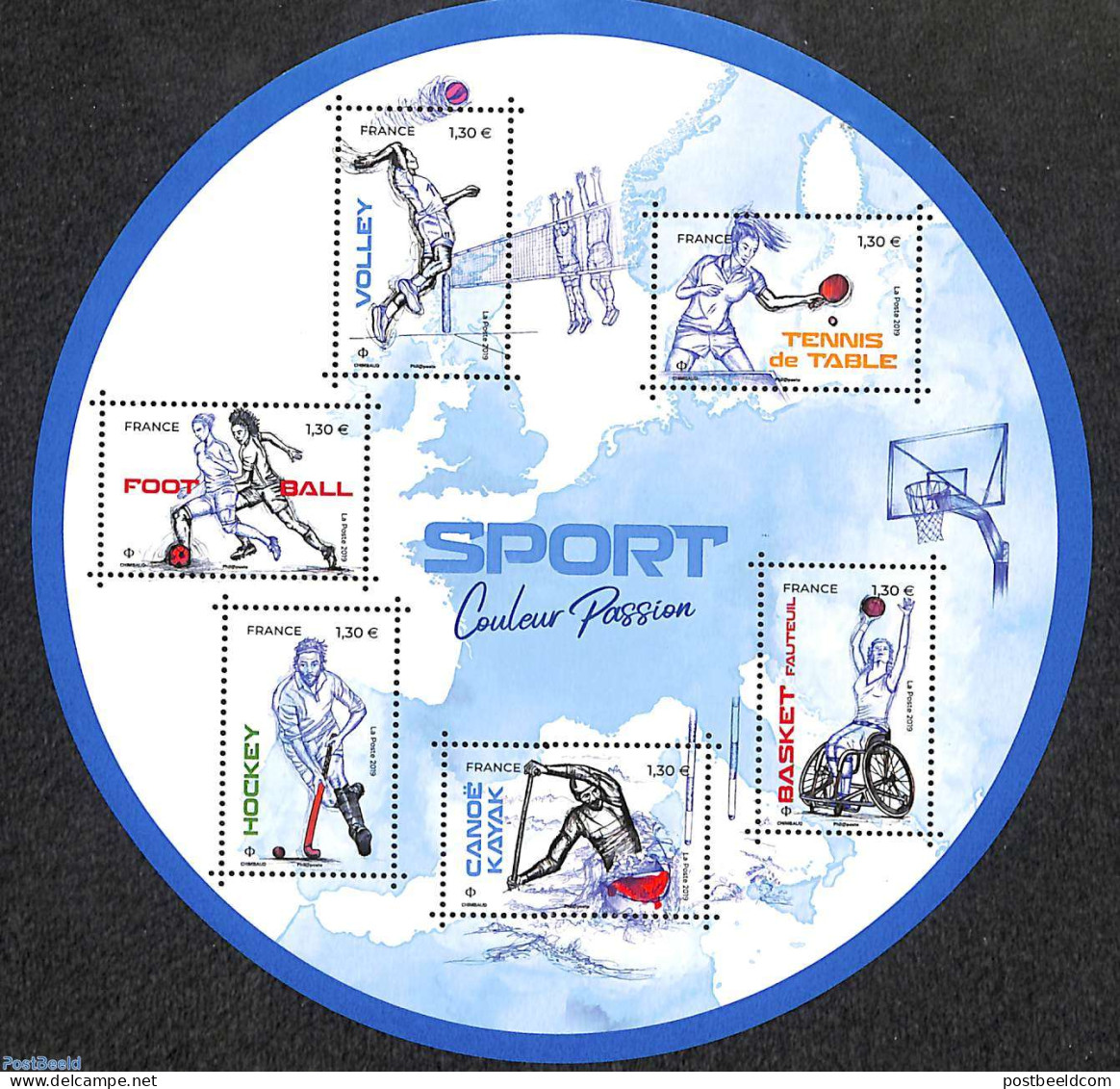 France 2019 Sports S/s, Mint NH, Health - Sport - Various - Disabled Persons - Basketball - Football - Hockey - Kayaks.. - Unused Stamps