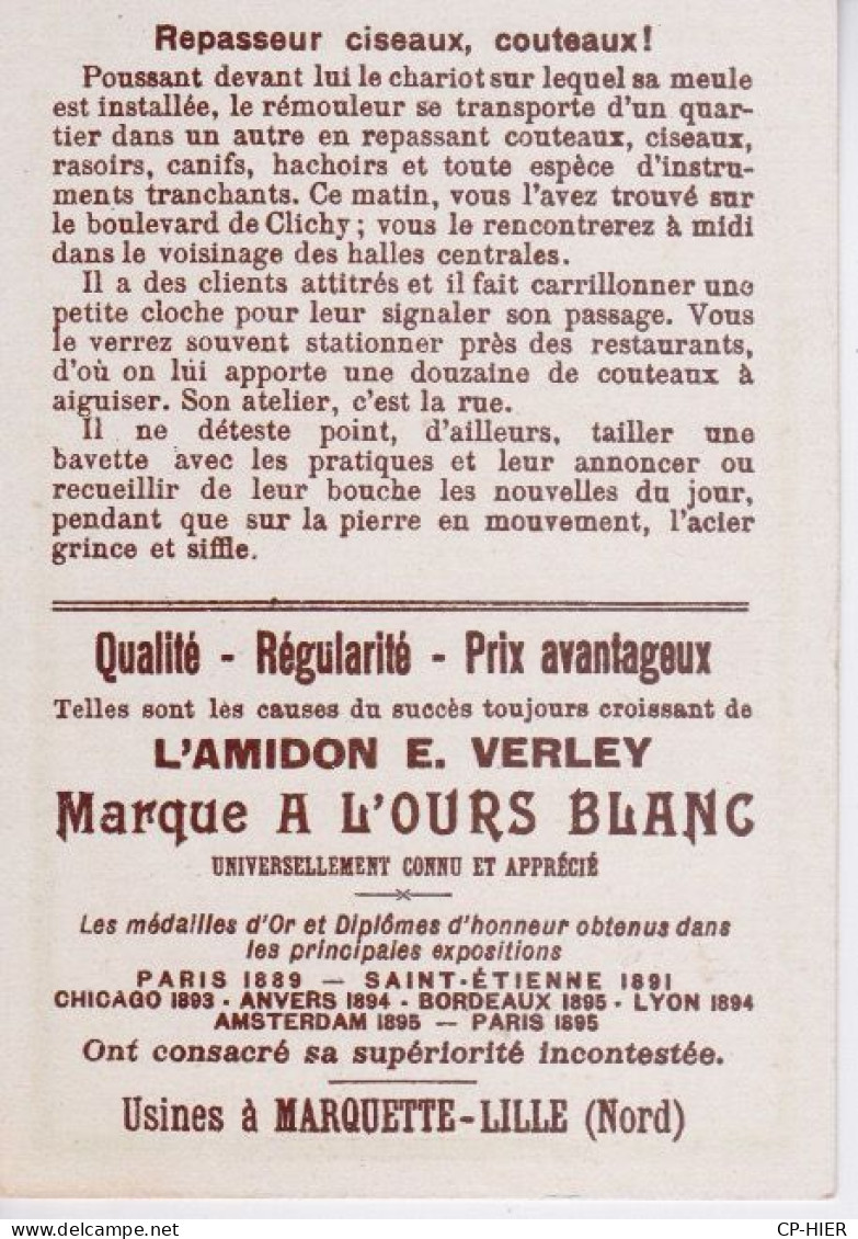 CHROMOS - CHROMO - IMAGE AMIDON E. VERLEY - GRAND PRIX PARIS 1900 - A L'OURS BLANC - METIER REMOULEUR CISEAUX COUTEAUX - Otros & Sin Clasificación
