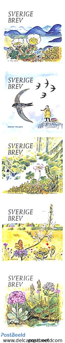 Sweden 2021 Nature 5v S-a, Mint NH, Nature - Birds - Butterflies - Environment - Flowers & Plants - Ongebruikt