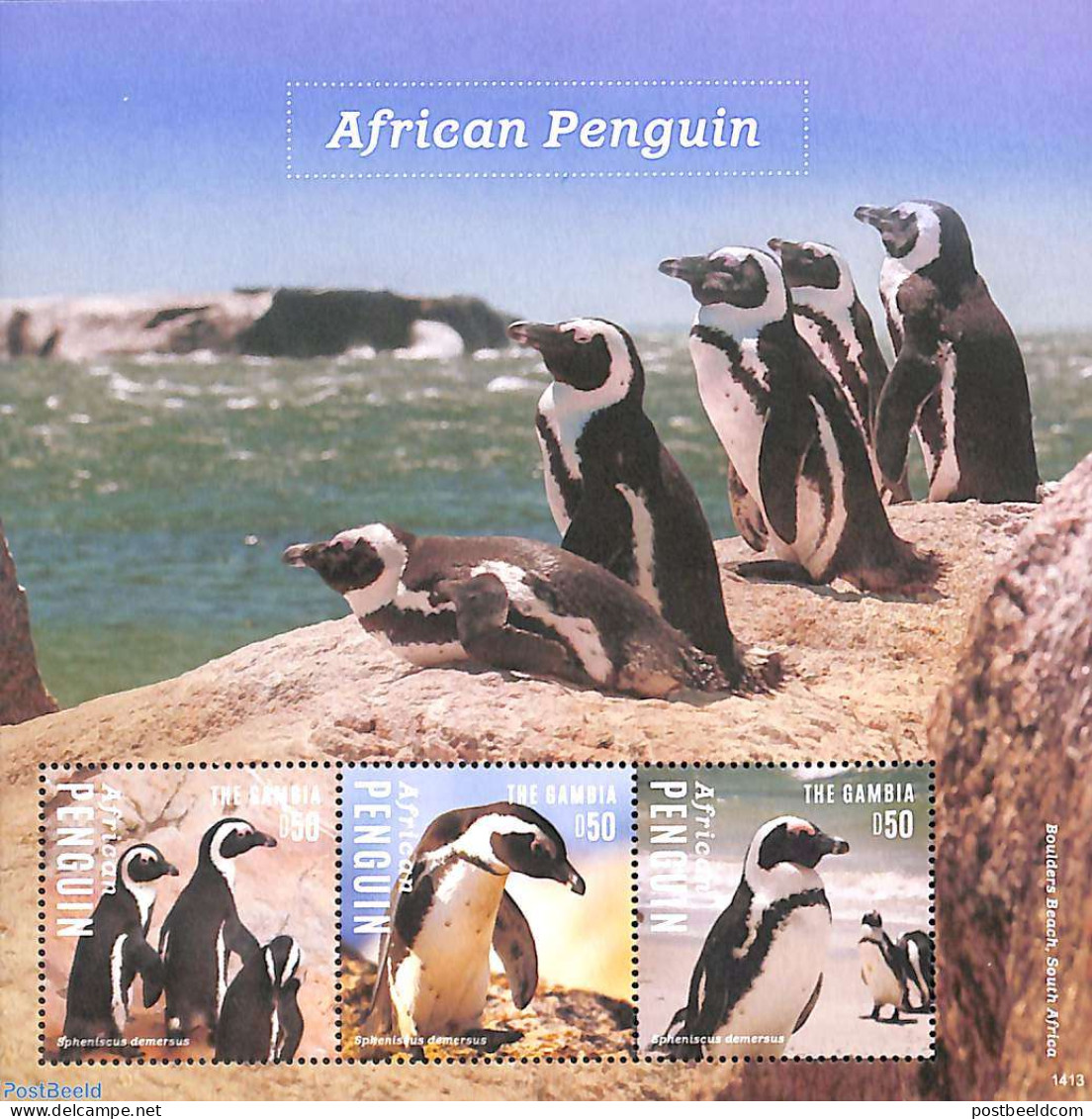Gambia 2014 African Penguin 3v M/s, Mint NH, Nature - Birds - Penguins - Gambia (...-1964)