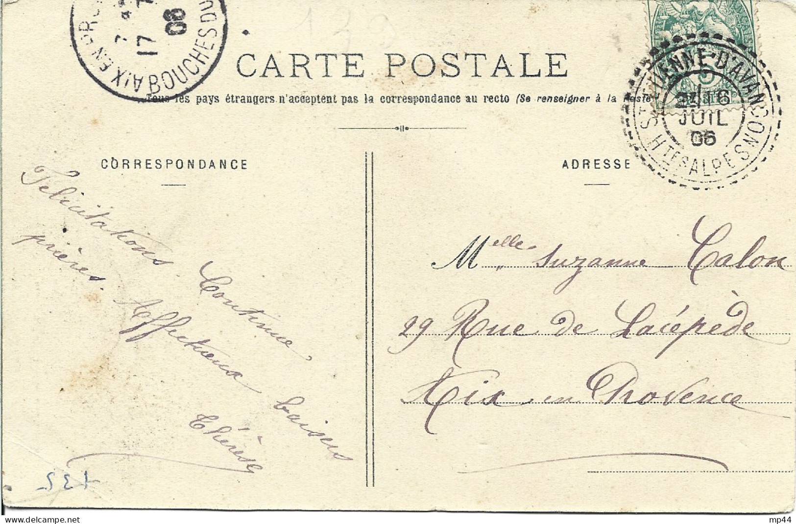 105  ---  05  ST ETIENNE D'AVANCON   B2  5c Blanc - Manual Postmarks