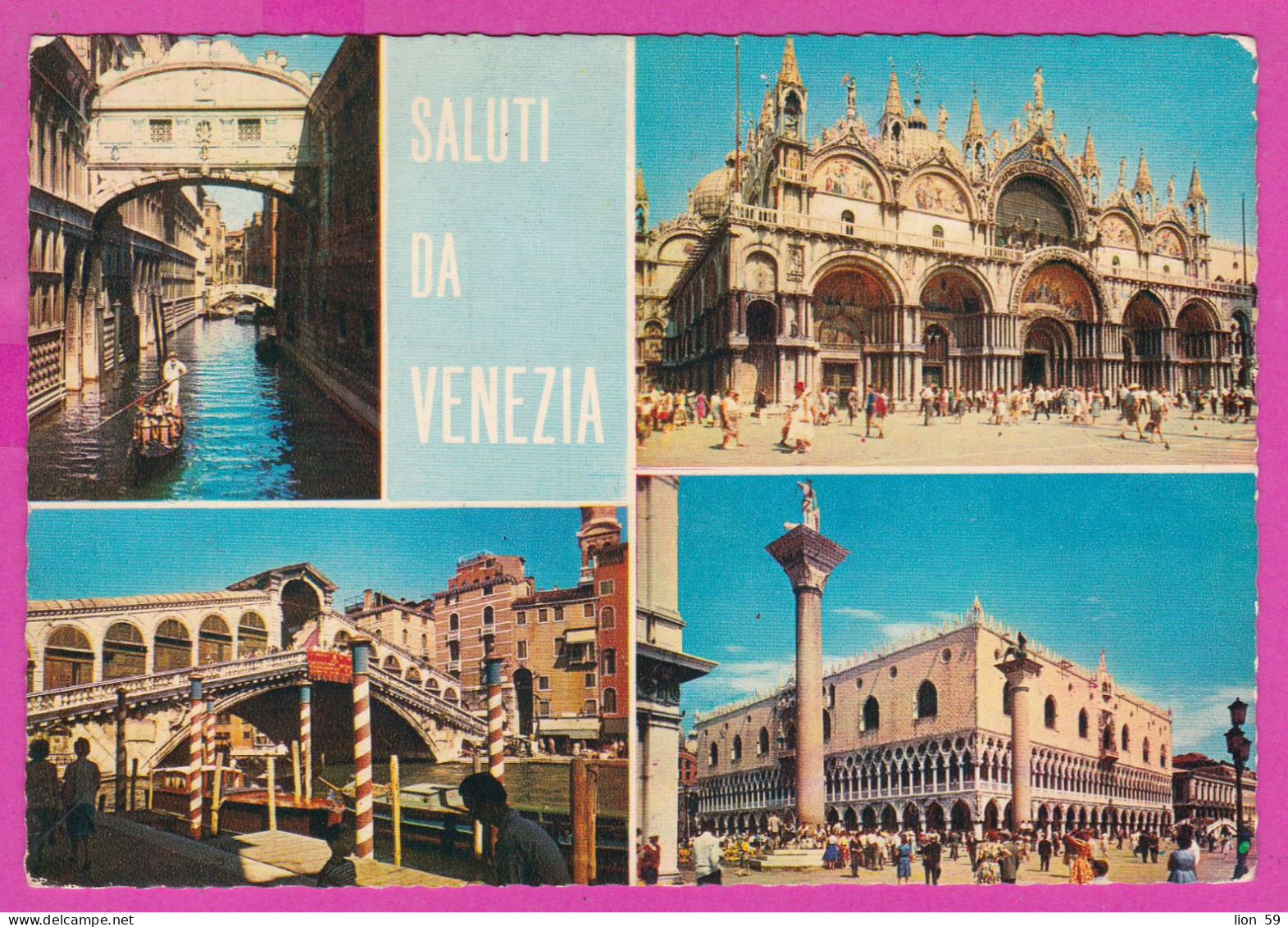 294032 / Italy - Saluti Da VENEZIA 4 View Canal Bridge  PC 1967 USED 55 L Designs From Sistine Chapel By Michelangelo - 1961-70: Storia Postale