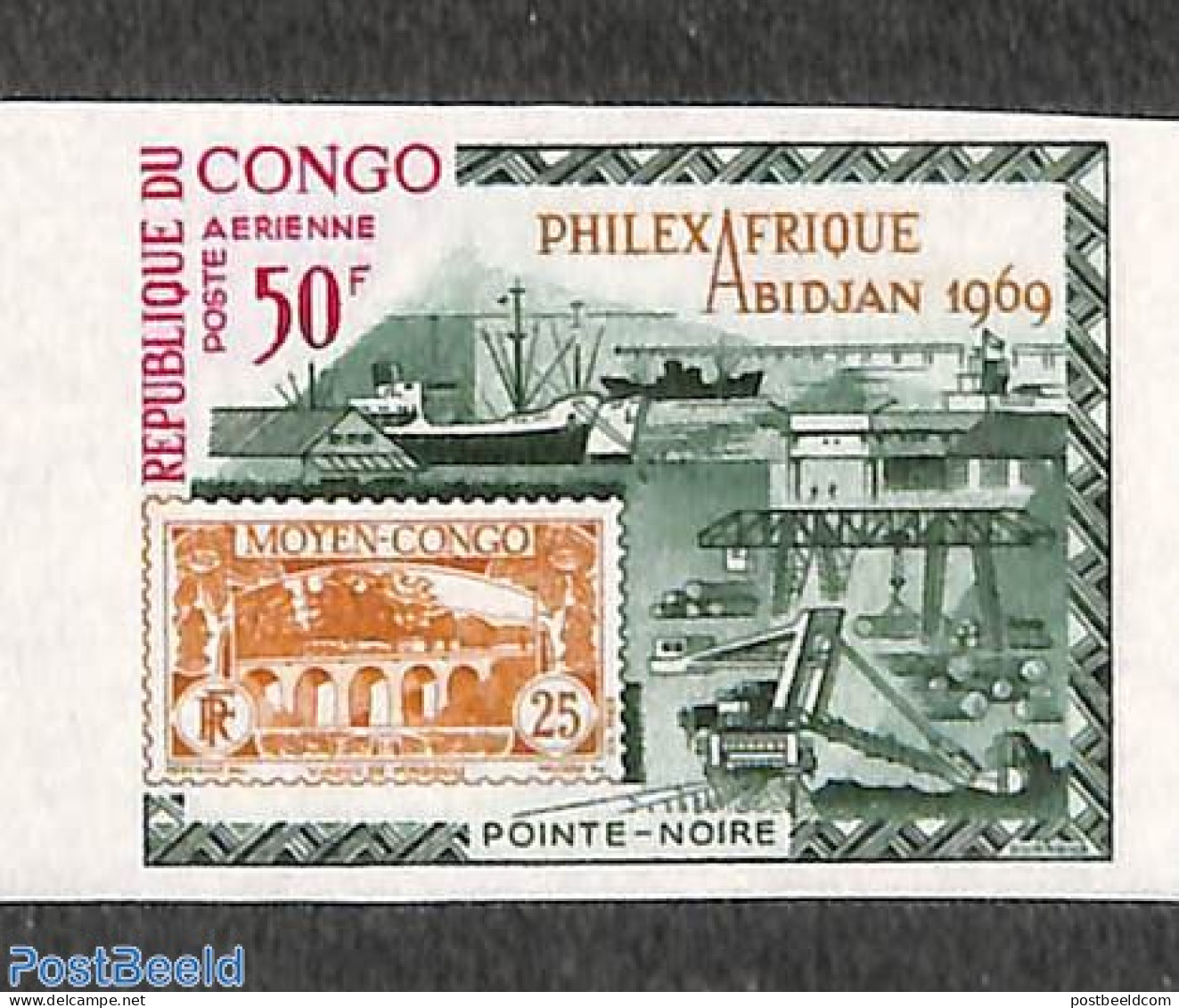 Congo Republic 1969 Philexafrique 1v, Imperforated, Mint NH, History - Transport - Afriqueeurope - Stamps On Stamps - .. - Sonstige & Ohne Zuordnung