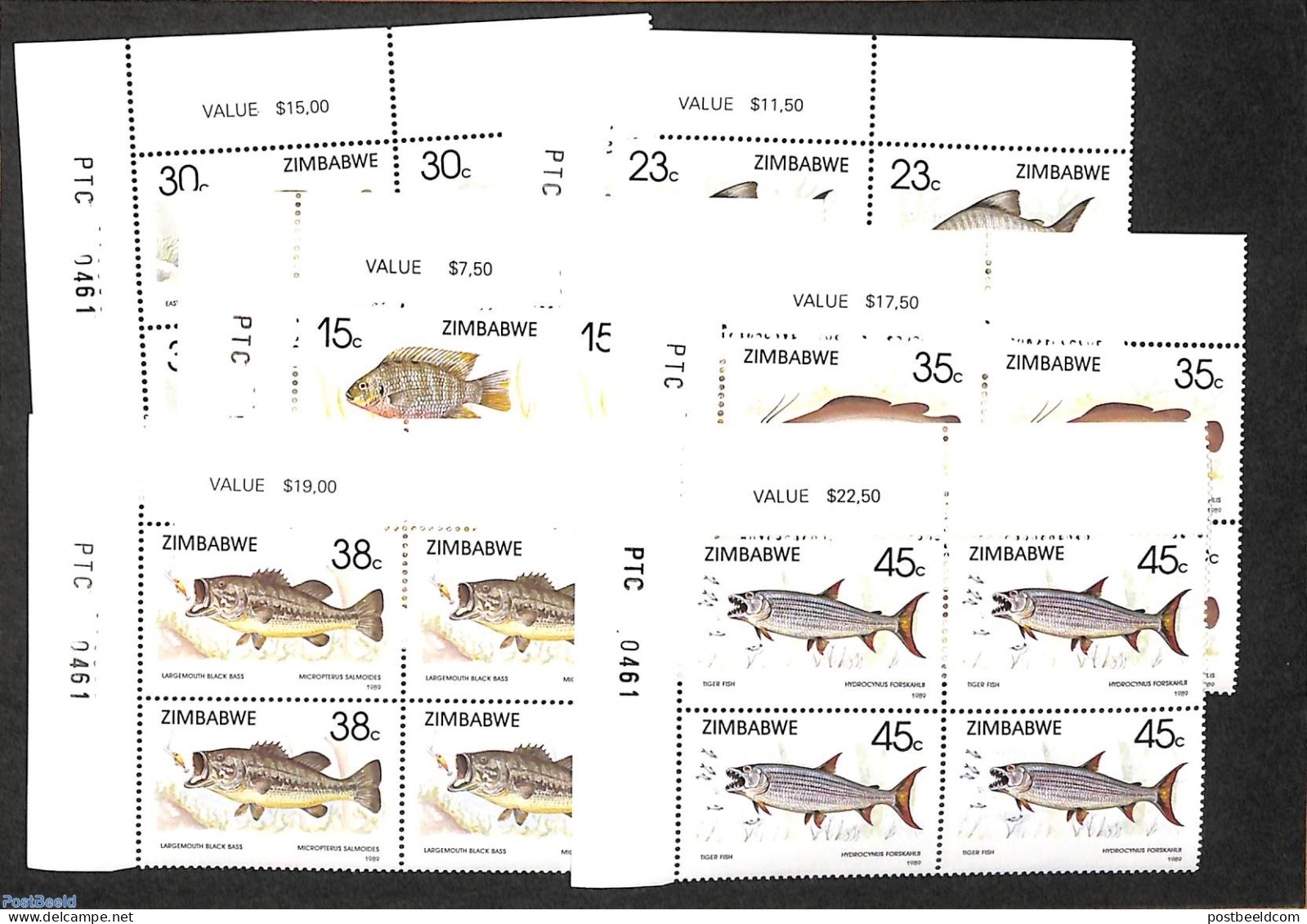 Zimbabwe 1989 Fish, Corner Blocks Of 4 [+], Mint NH, Nature - Fish - Fishes