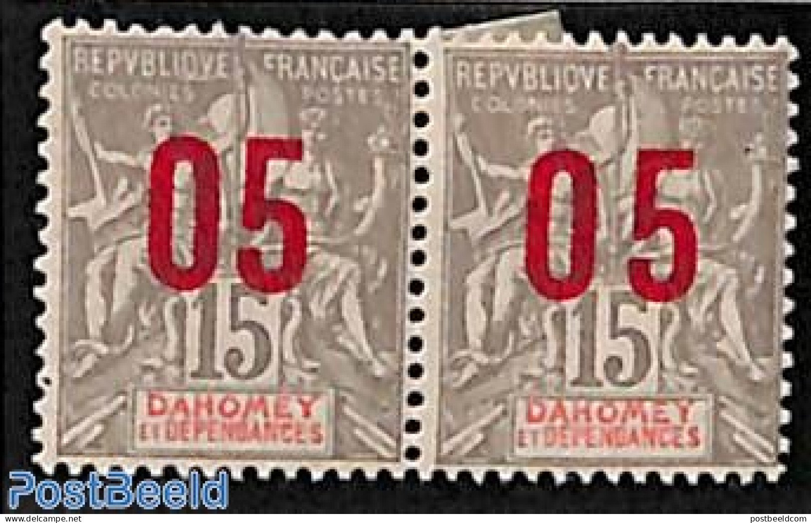 Dahomey 1912 Pair With Both Overprint Types, Unused (hinged) - Autres & Non Classés