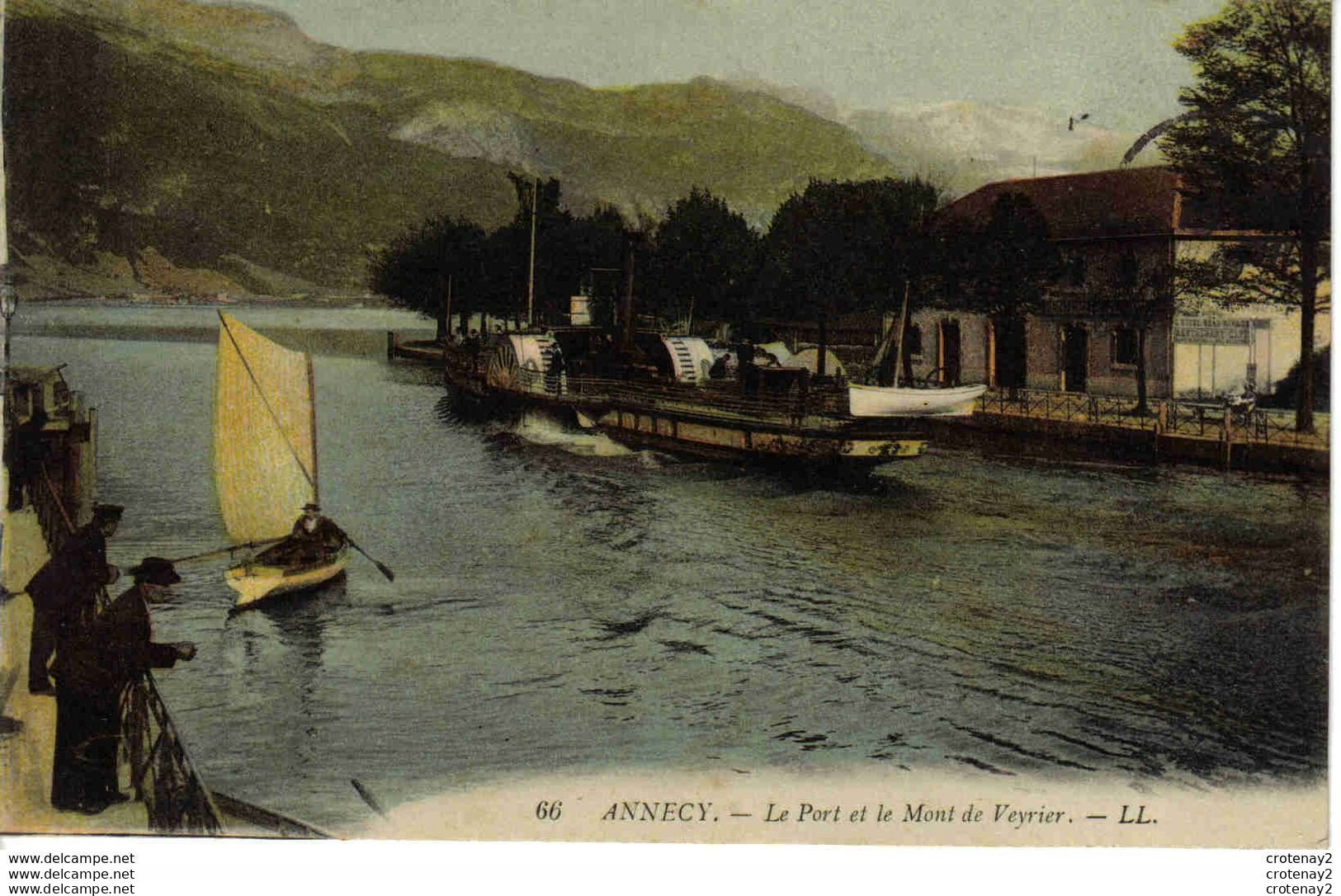 74 ANNECY En 1917 N°66 Le Port Et Le Mont De Veyrier Bateau à Roue Et Barque à Voile Animée Hôtel Beau Rivage - Annecy