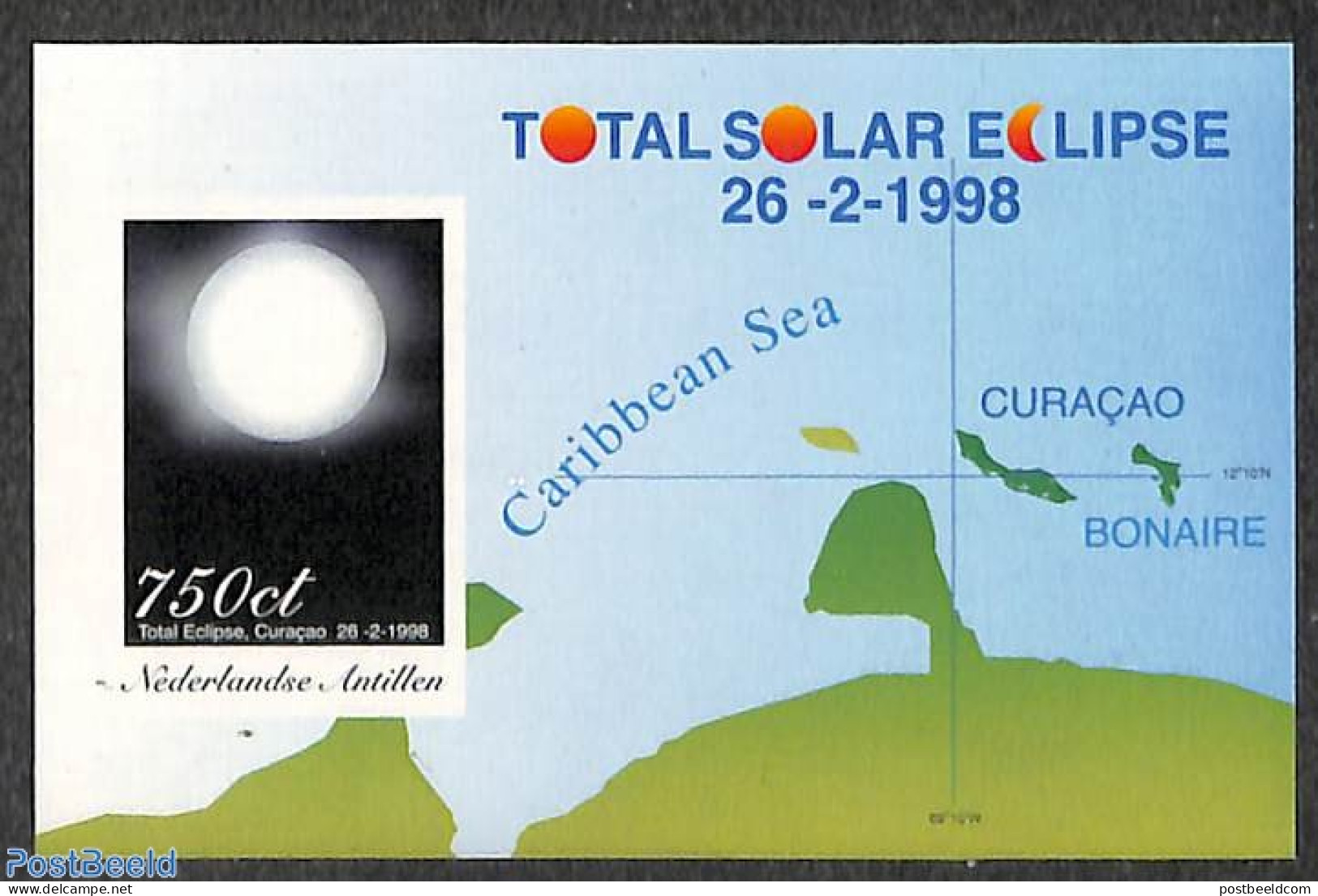 Netherlands Antilles 1998 Solar Eclipse S/s, Imperforated, Mint NH, Science - Various - Astronomy - Maps - Astrologie