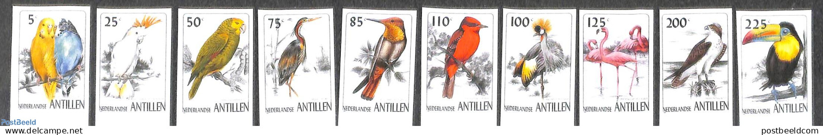 Netherlands Antilles 1997 Birds 10v, Imperforated, Mint NH, Nature - Birds - Parrots - Flamingo - Toucans - Sonstige & Ohne Zuordnung