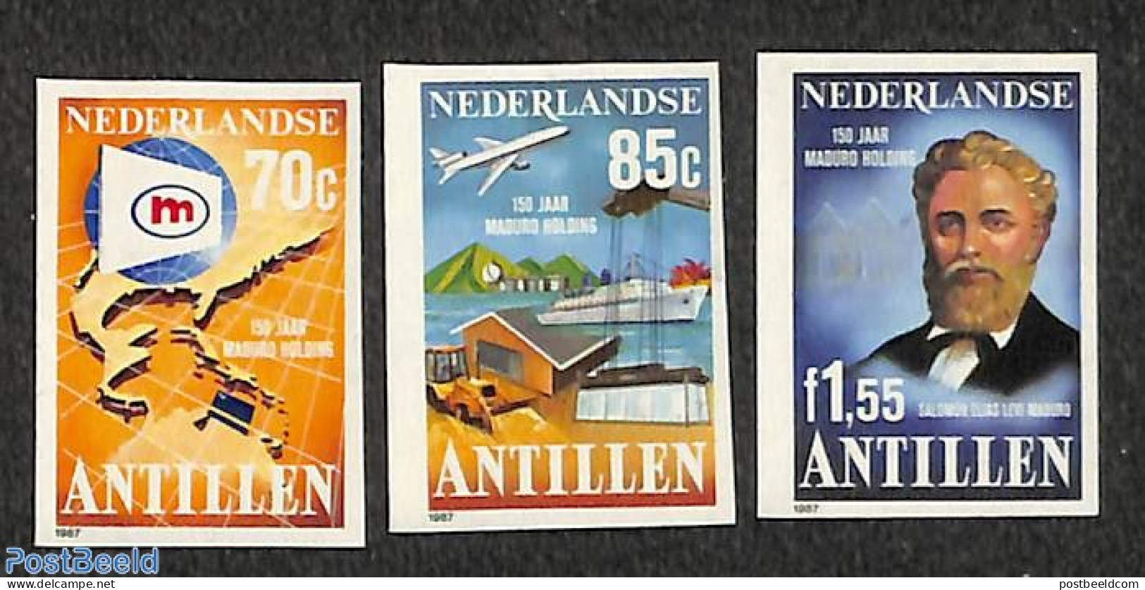 Netherlands Antilles 1987 Maduro Holding 3v, Imperforated, Mint NH, Transport - Various - Ships And Boats - Maps - Bateaux