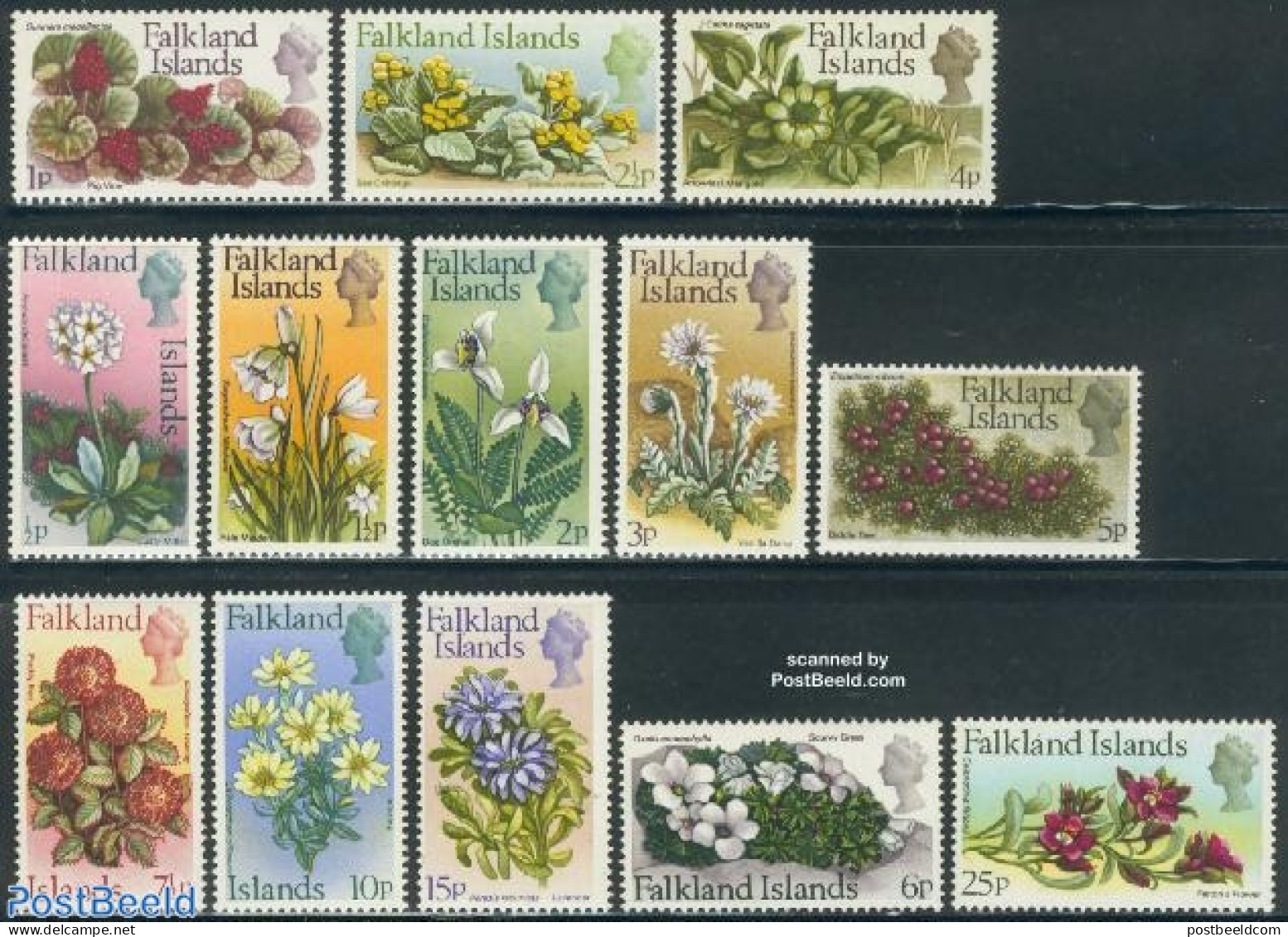 Falkland Islands 1972 Flowers Decimal Values 13v, Unused (hinged), Nature - Flowers & Plants - Other & Unclassified