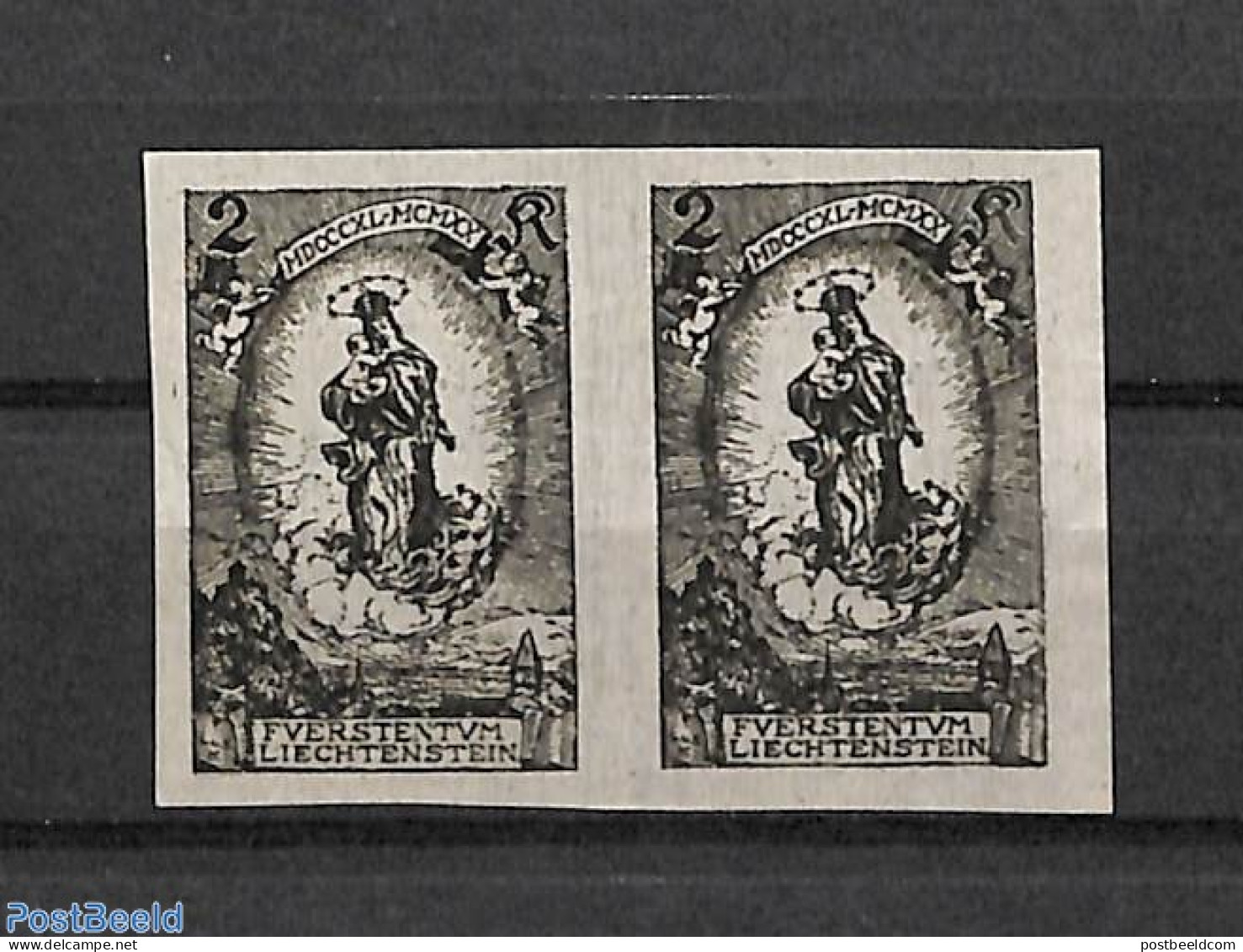 Liechtenstein 1920 Johann II 80th Anniv, Blackprint Pair, Signed, Mint NH, History - Kings & Queens (Royalty) - Neufs