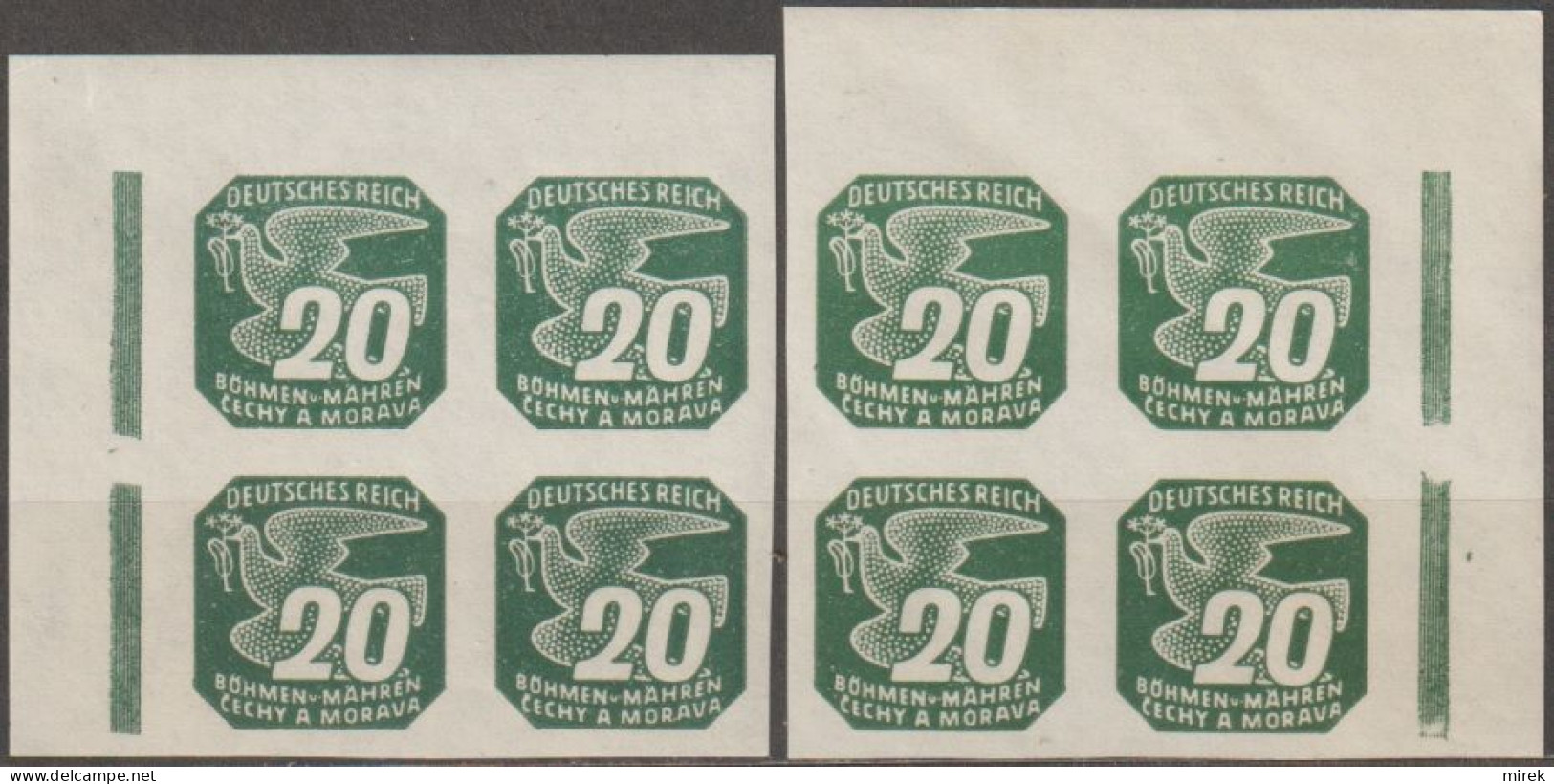 077/ Pof. NV 16, Greyish Green, Corner 4-blocks, Broken Frames - Unused Stamps