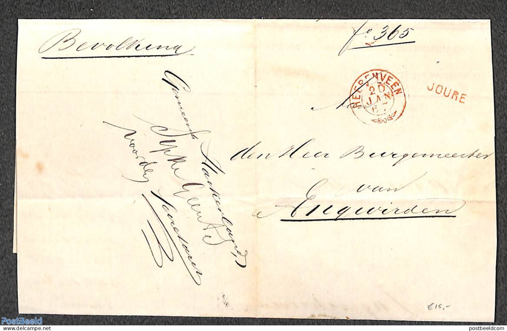 Netherlands 1867 Official Mail With Naamstempel: JOURE, Postal History - Brieven En Documenten