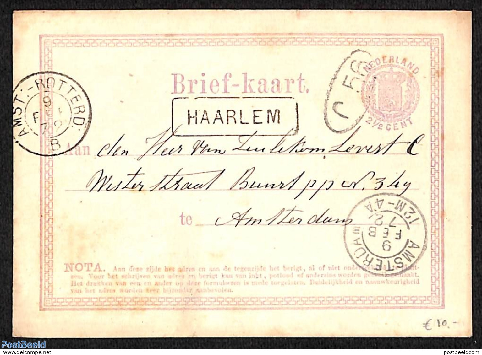 Netherlands - Various Cancellations 1872 Card With Naamstempel In Kastje: HAARLEM, Postal History - Andere & Zonder Classificatie