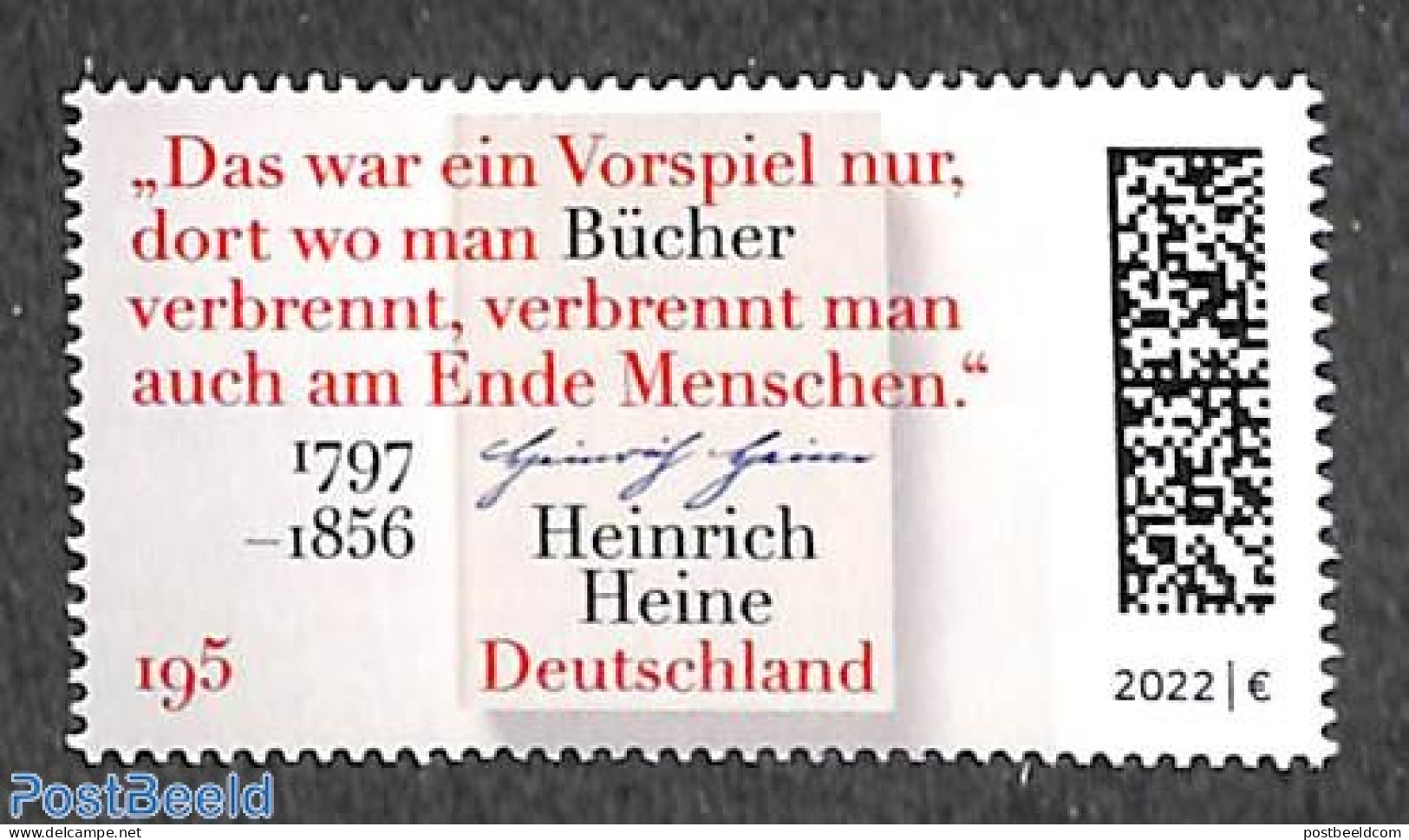Germany, Federal Republic 2022 Heinrich Heine 225th Birth Anniversary 1v, Mint NH, Art - Authors - Ungebraucht