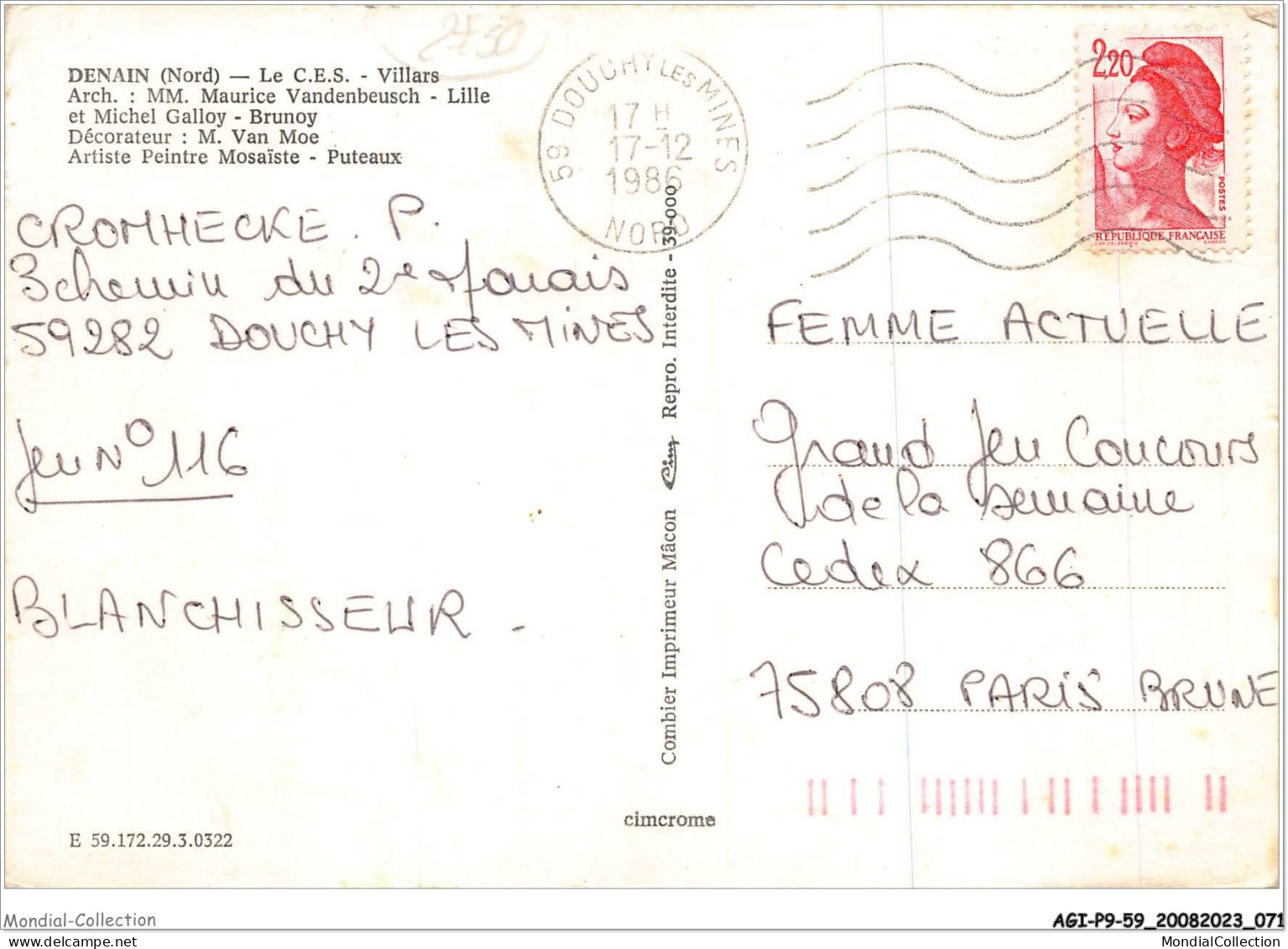 AGIP9-59-0682 - DENAIN - Le C.E.S, Villars  - Denain