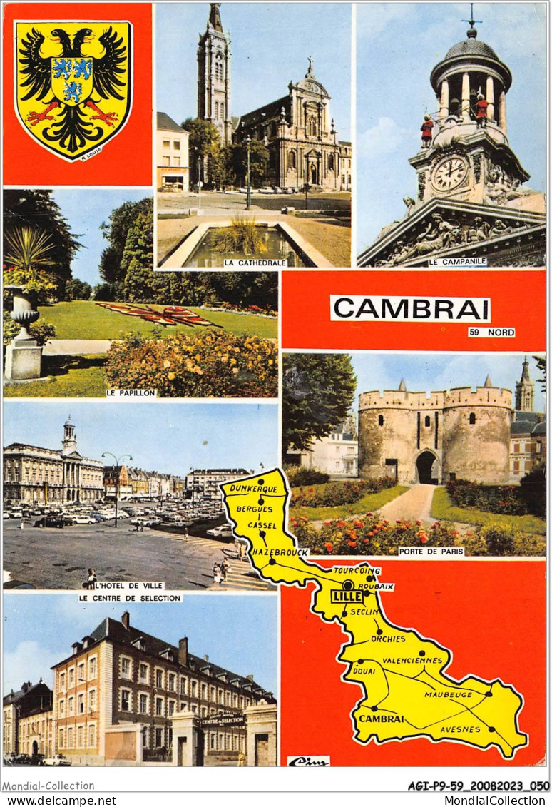 AGIP9-59-0672 - CAMBRAI - Souvenir - La Cathédrale, Le Pavillon, Le Campanile   - Cambrai