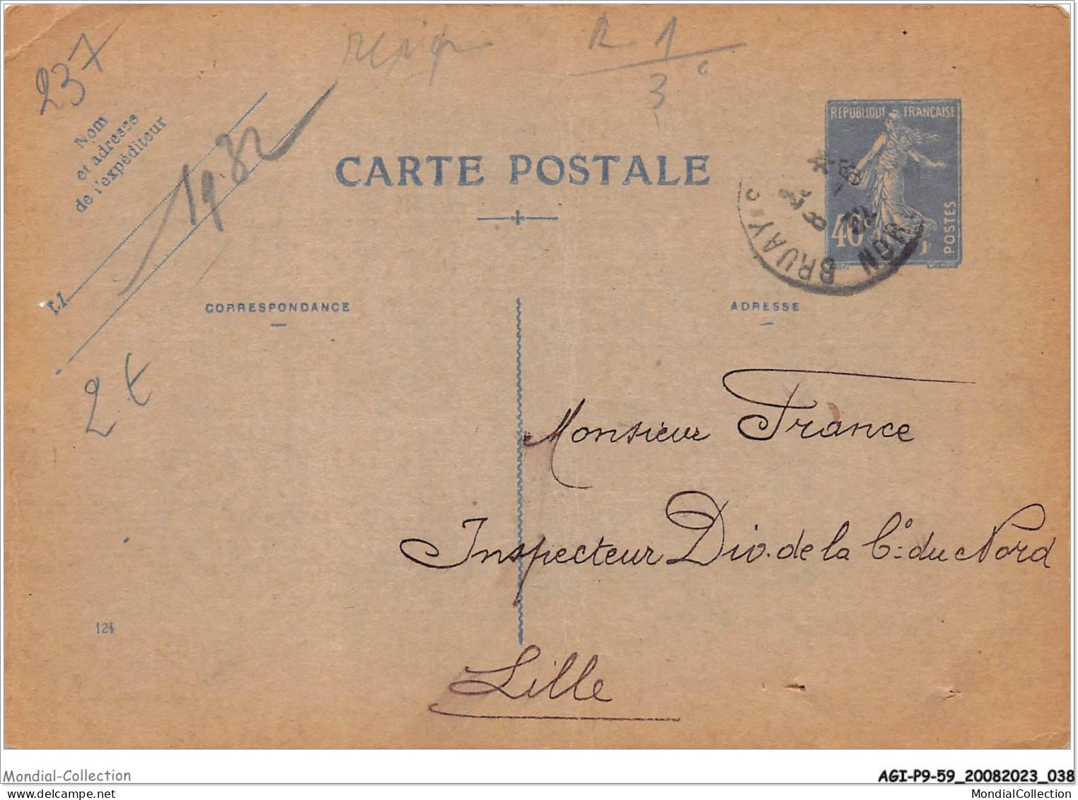 AGIP9-59-0666 - MINES D ANZIN ENTIER POSTAL 40C REPIQUAGE 1932 - Anzin