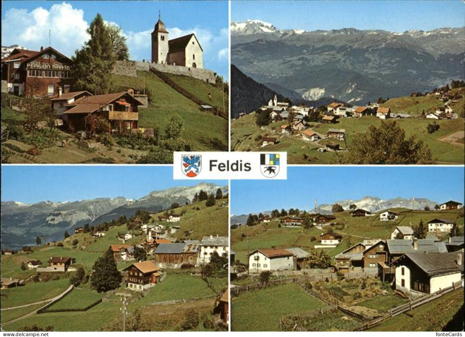 11467148 Feldis GR Ortsansicht Mit Kirche Alpenpanorama Wappen  - Sonstige & Ohne Zuordnung