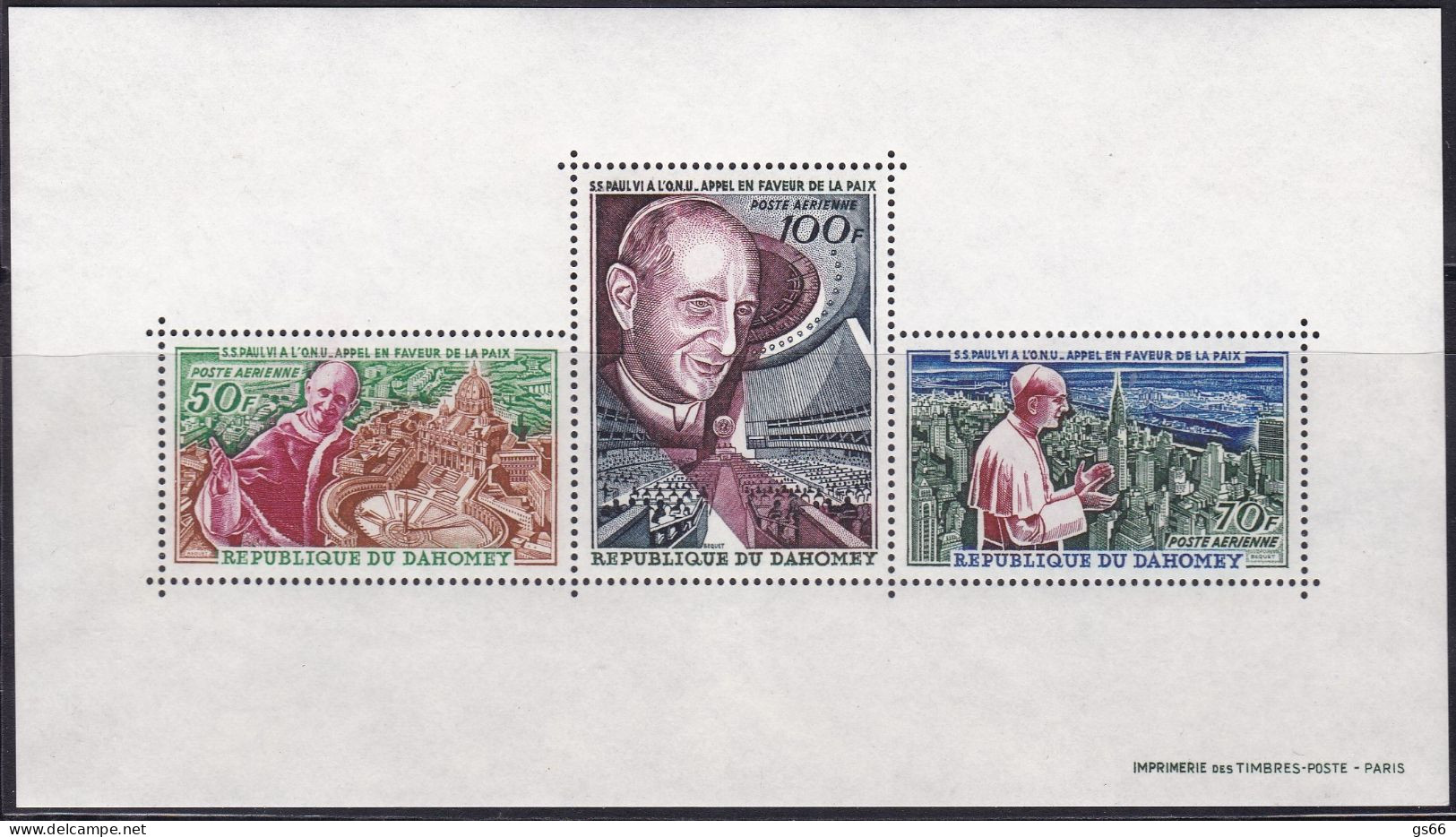 Dahomey-Benin, 1966, 282/84 Block 4, MNH **,  Besuch Von Papst Paul VI. Bei Den Vereinten Nationen. - Benin – Dahomey (1960-...)