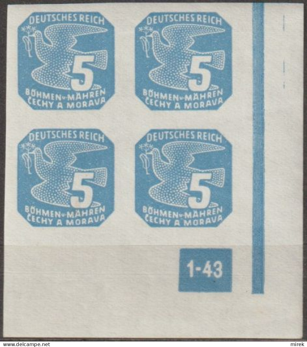 079/ Pof. NV 11, Corner 4-block, Unbroken Frame, Plate Number 1-43 - Unused Stamps