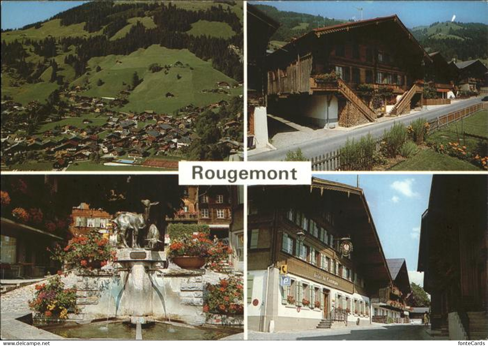 11467012 Rougemont Pays-d Enhaut Fliegeraufnahme Dorfpartie Brunnen Hotel Rougem - Sonstige & Ohne Zuordnung