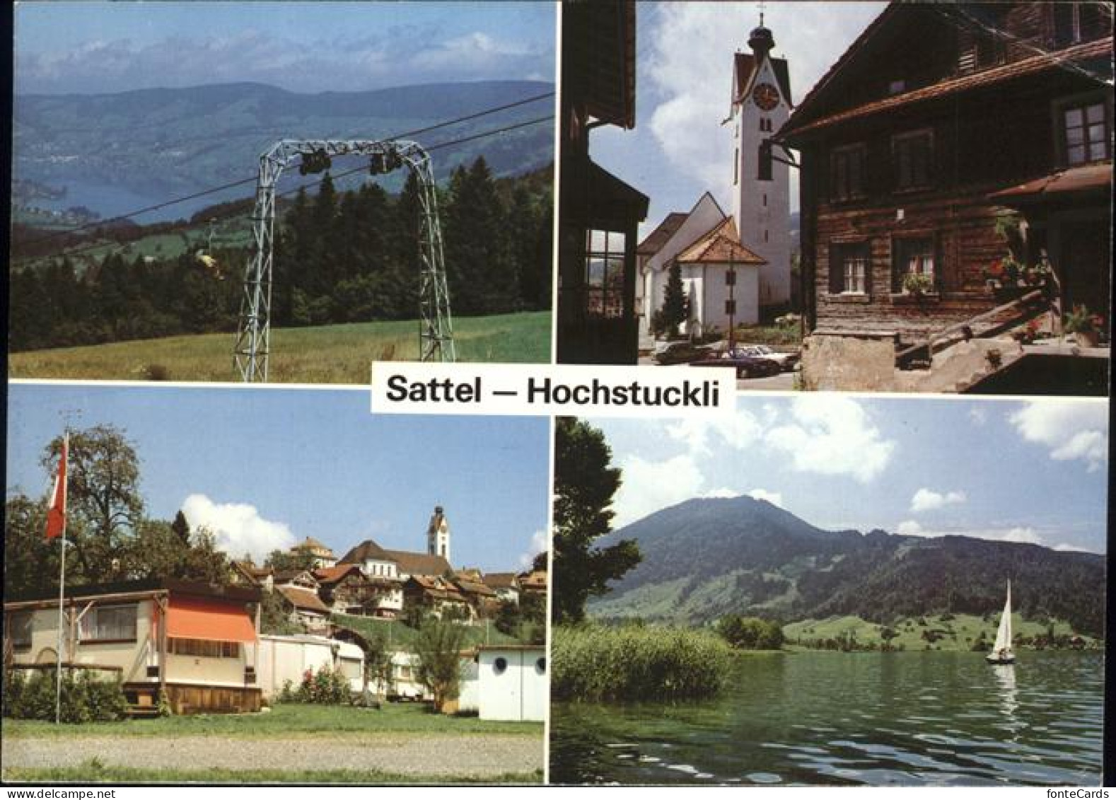 11466991 Sattel Schwyz Dorfpartie Kirche Camping Sessellift Aegerisee Hochstuckl - Sonstige & Ohne Zuordnung