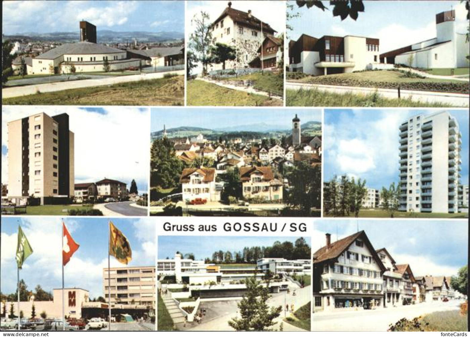 11466935 Gossau SG Teilansichten Kirche Hochhaus Flagge Strassenpartie Gossau SG - Other & Unclassified