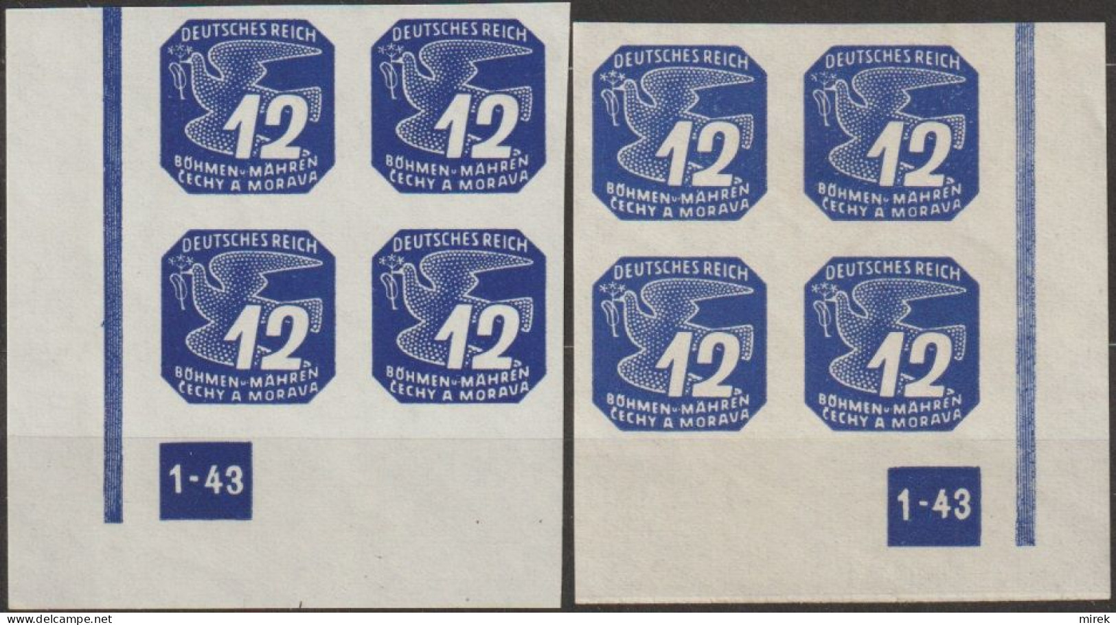 085/ Pof. NV 15, Corner 4-blocks, Unbroken Frames, Plate Number 1-43 - Unused Stamps