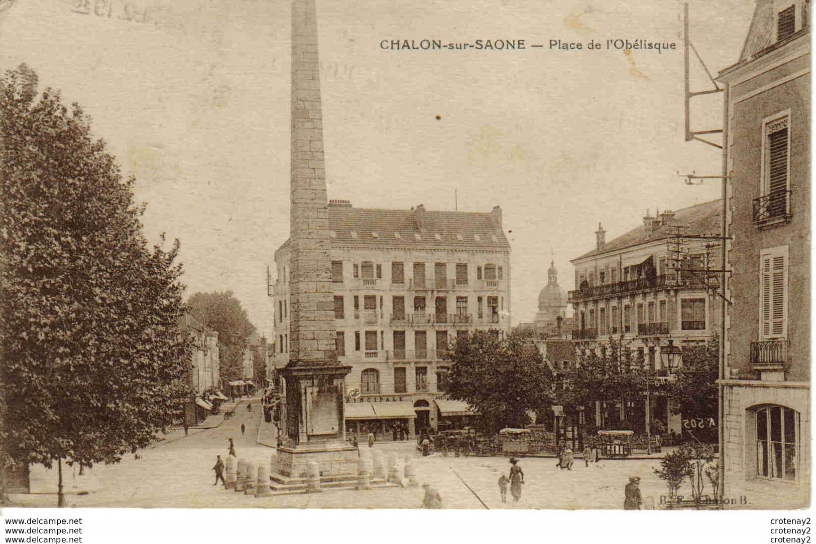 71 CHALON SUR SAONE Place De L'Obélisque Animée Marchand De Glaces Attelages PUB KUB En 1932 - Chalon Sur Saone