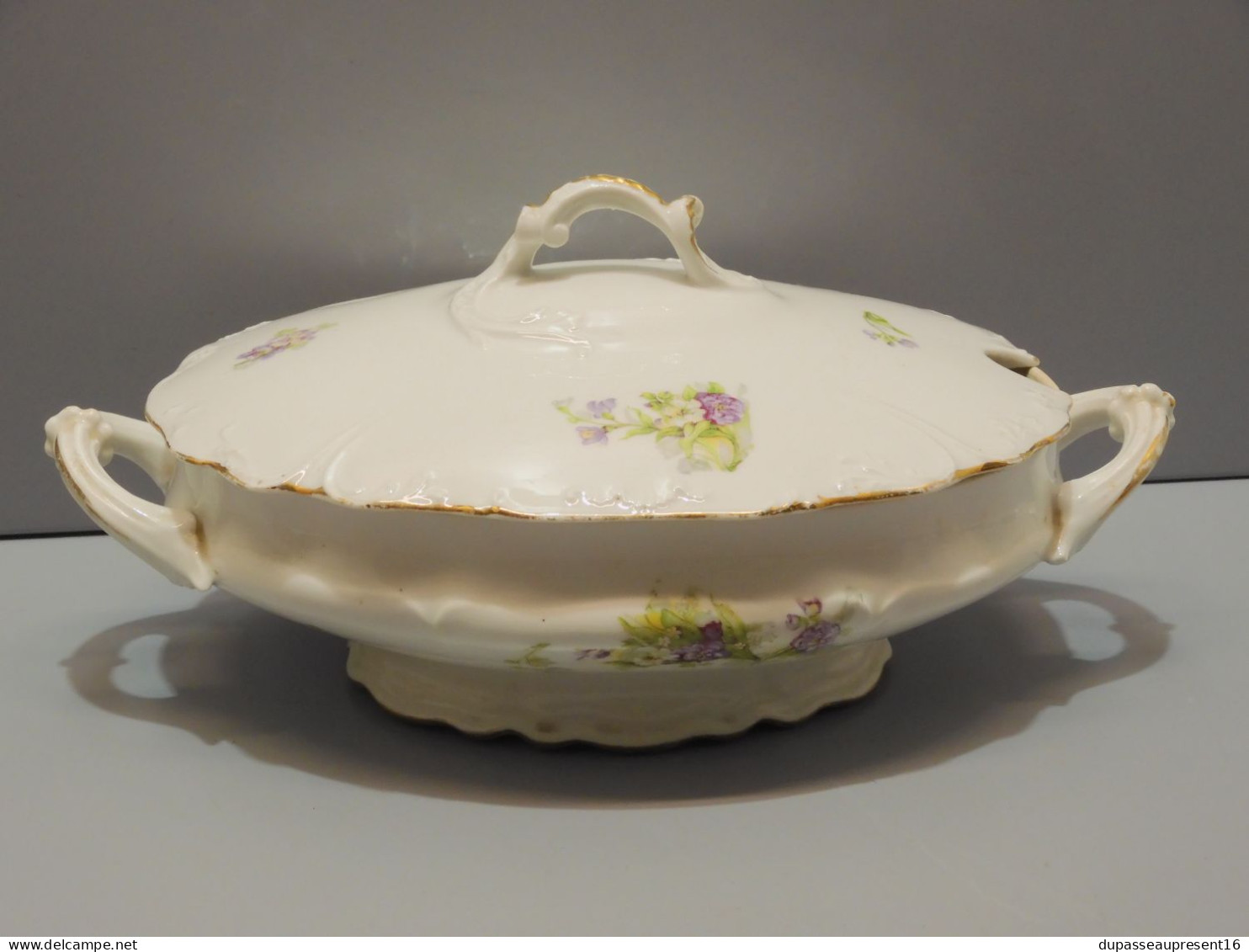 - ANCIENNE SOUPIERE PORCELAINE Décor De Fleurs Sans Marque Visible Bords Dorés     E - Sonstige & Ohne Zuordnung